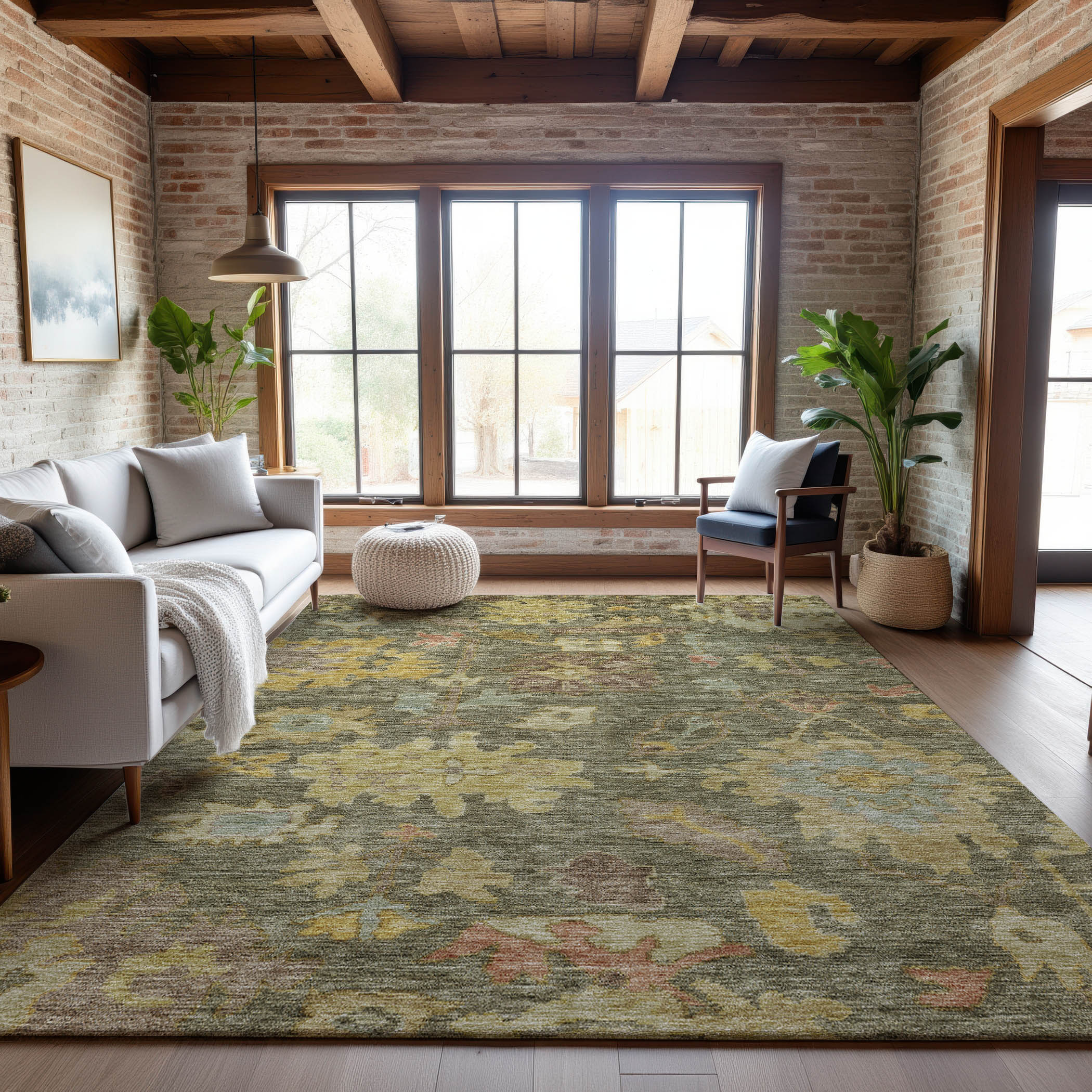 Dubrovnik Machine Washable Traditional Aloe Green Rug 2'6" x 3'10" #shape_Rectangle