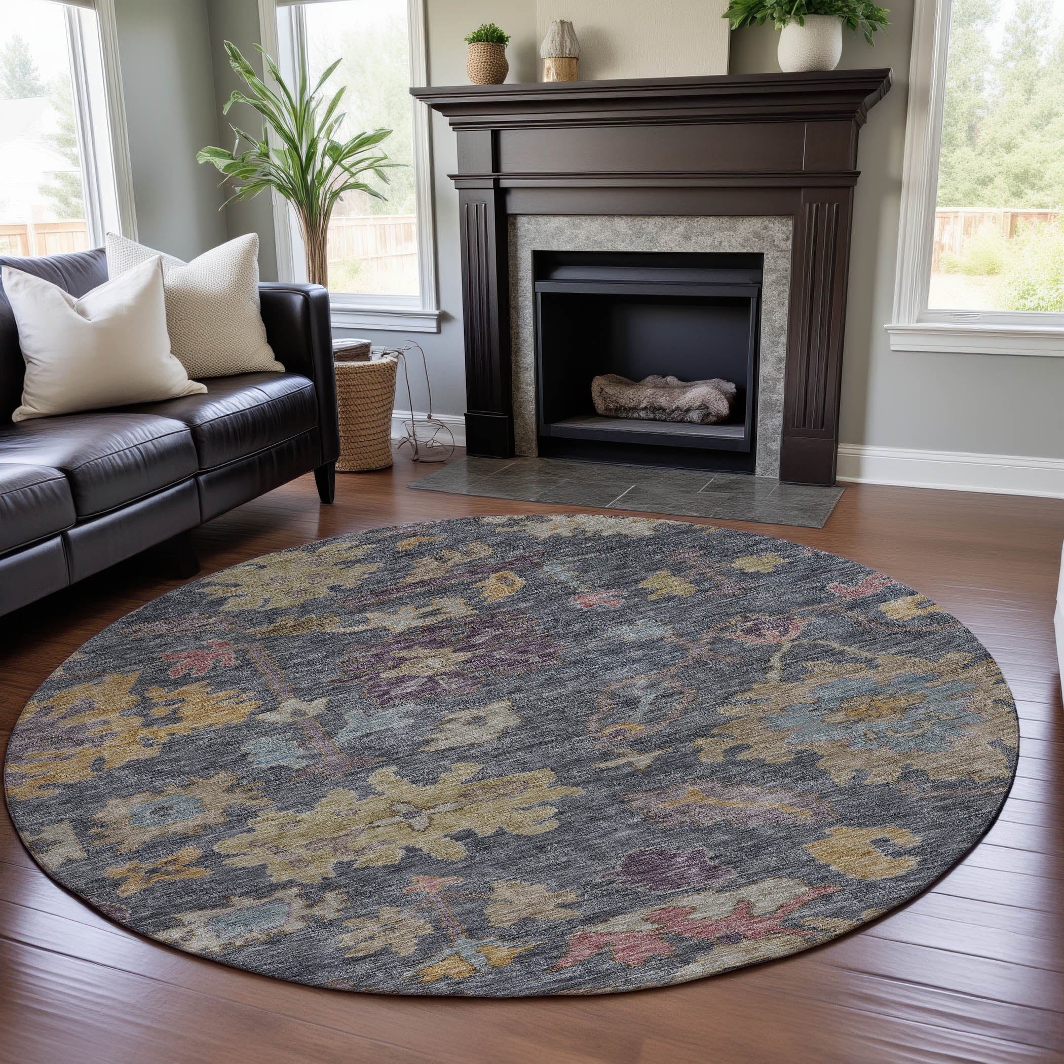 Dubrovnik Machine Washable Traditional Blue Rug 8' x 8' #shape_Round