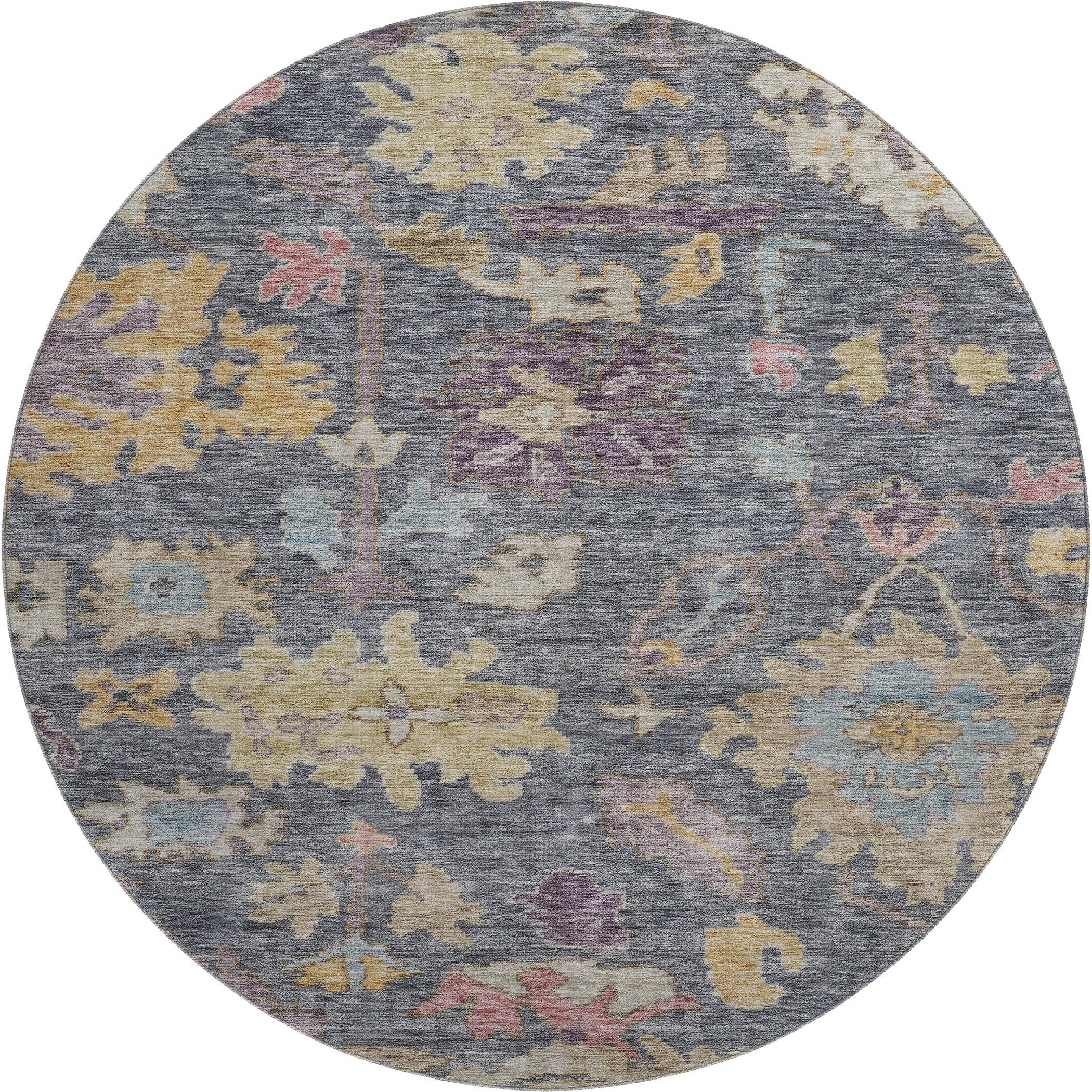 Dubrovnik Machine Washable Traditional Blue Rug 8' x 8' #shape_Round