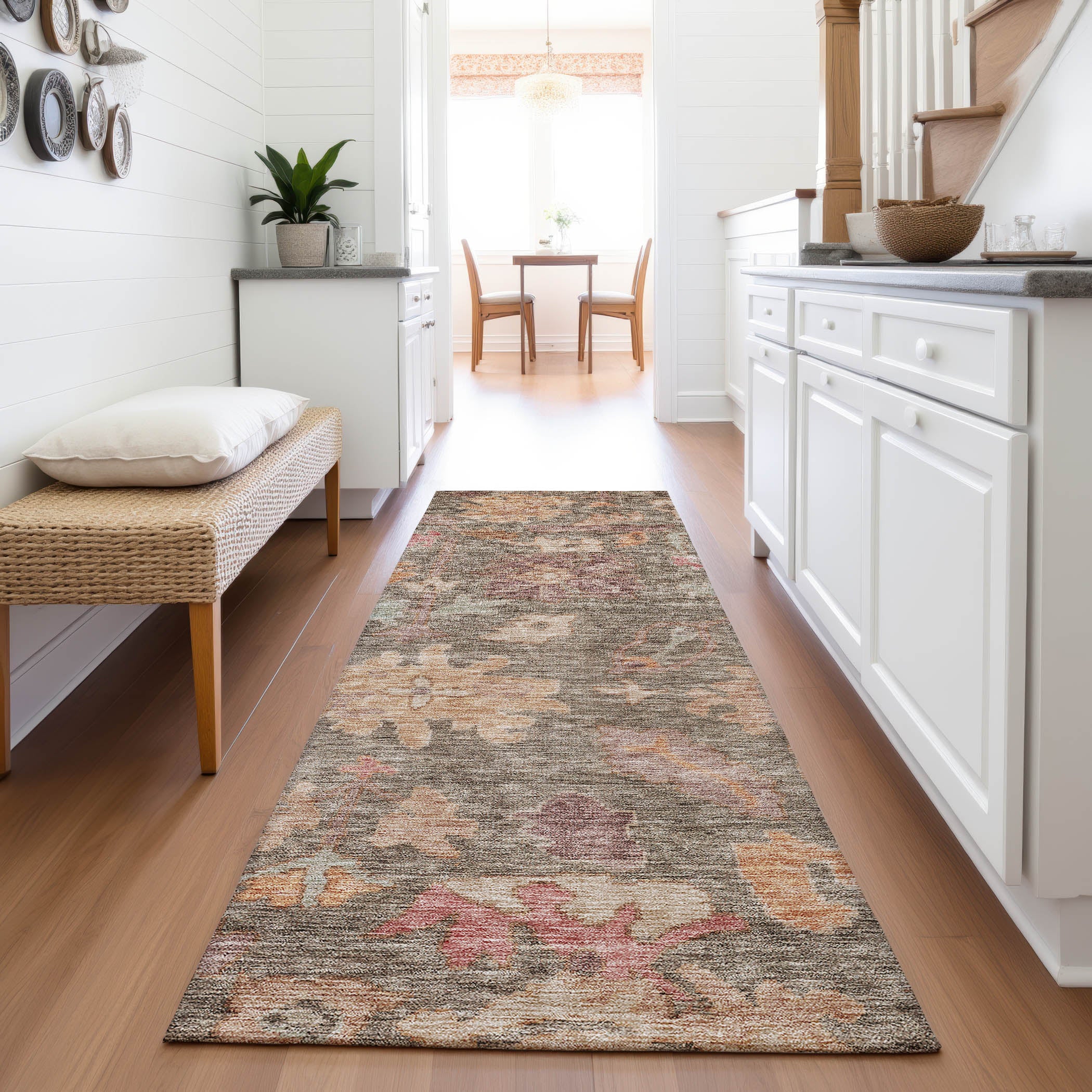 Dubrovnik Machine Washable Traditional Brown Rug 2'3" x 7'6" #shape_Runner