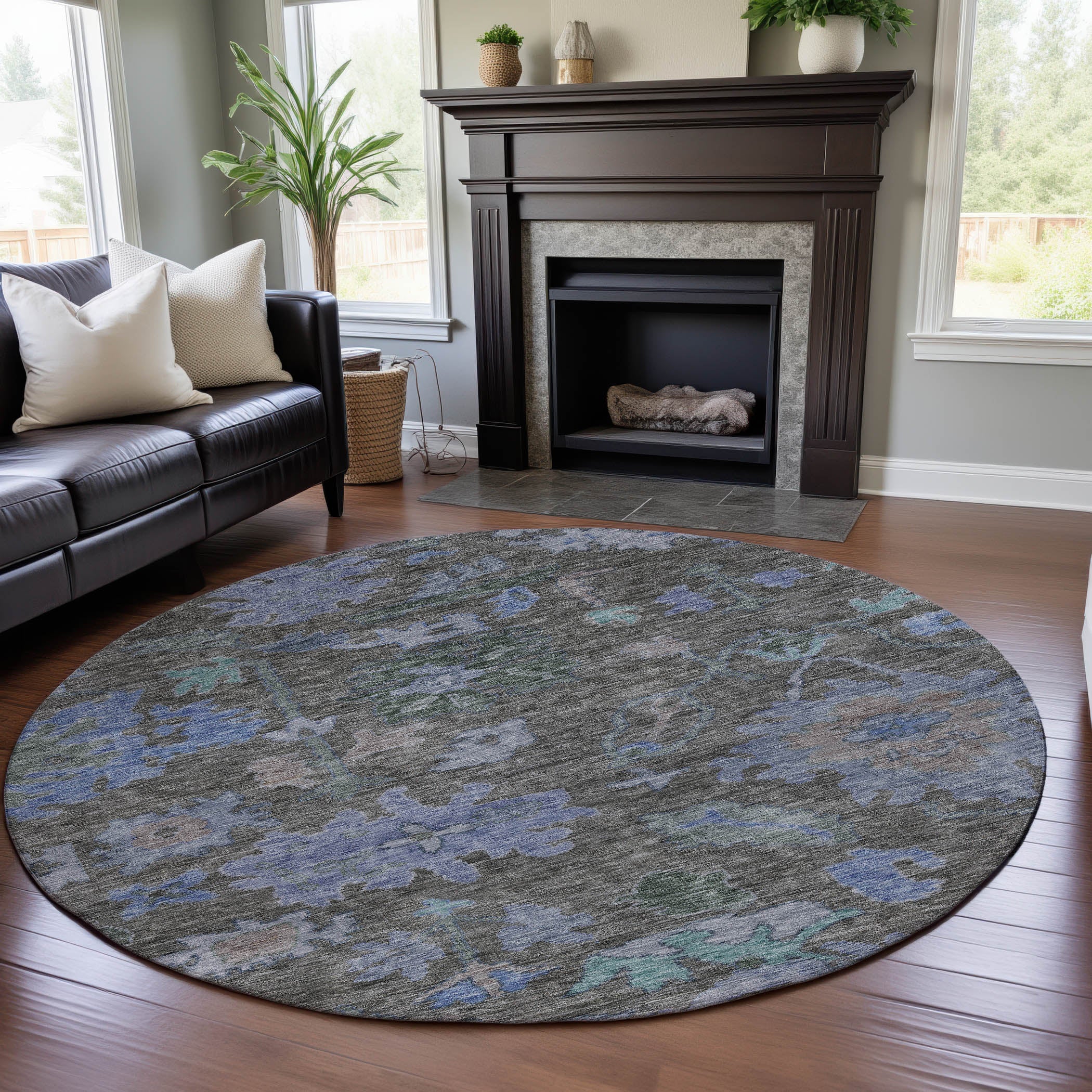 Dubrovnik Machine Washable Traditional Taupe Brown Rug 8' x 8' #shape_Round