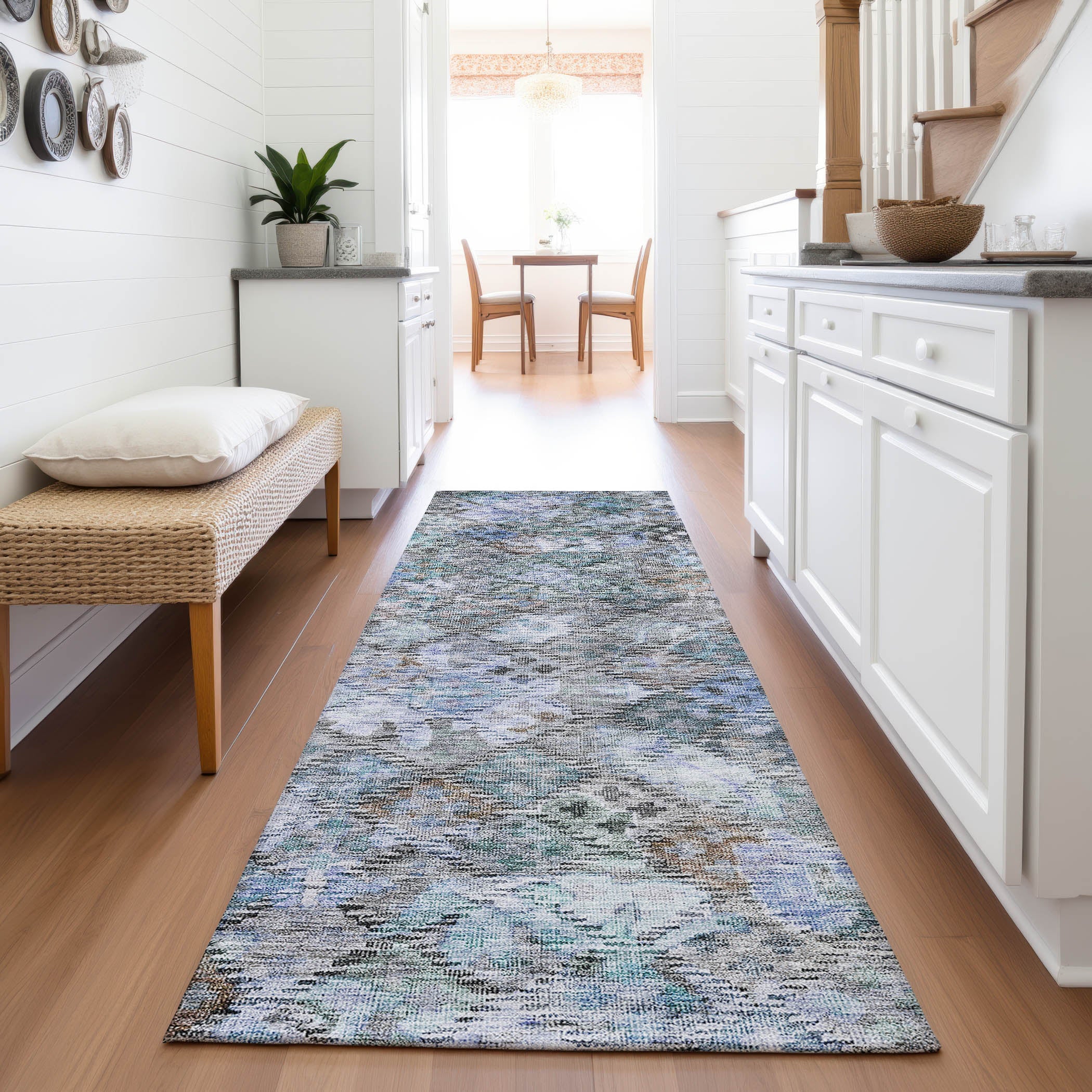 Mostar Machine Washable Traditional Blue Rug 2'3" x 7'6" #shape_Runner