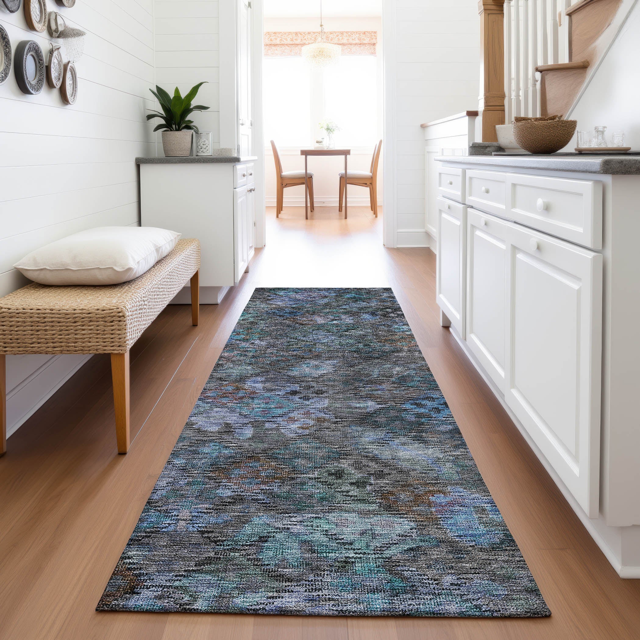 Mostar Machine Washable Traditional Teal Rug 2'3" x 7'6" #shape_Runner
