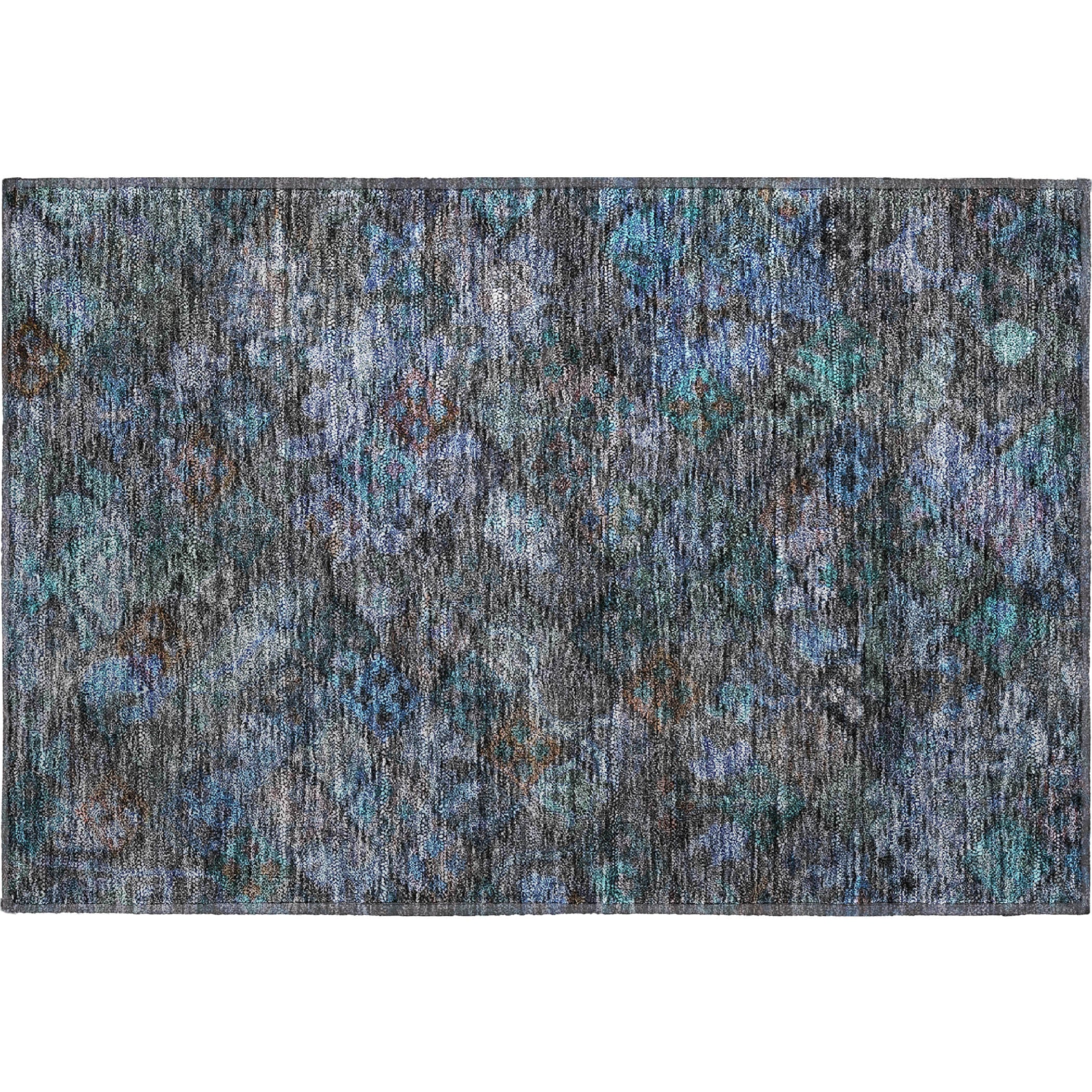 Mostar Machine Washable Traditional Teal Rug 1'8" x 2'6" #shape_Rectangle