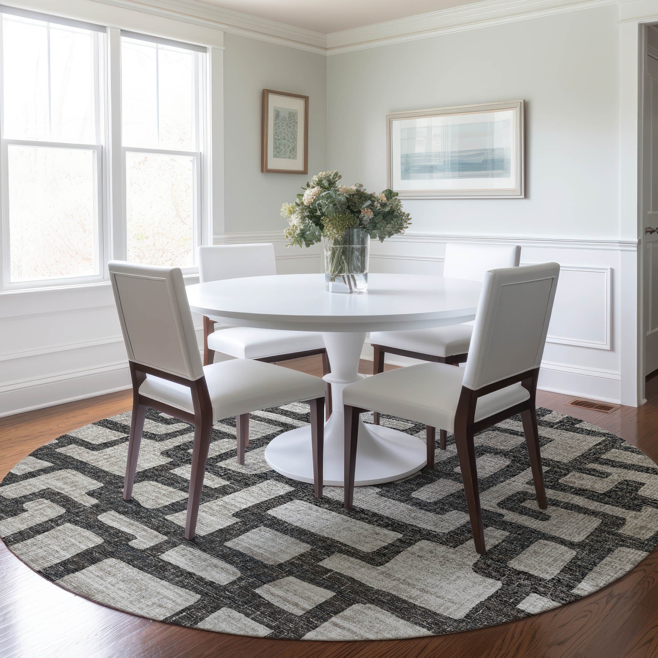 Nairobi Machine Washable Transitional Gray Rug 8' x 8' #shape_Round