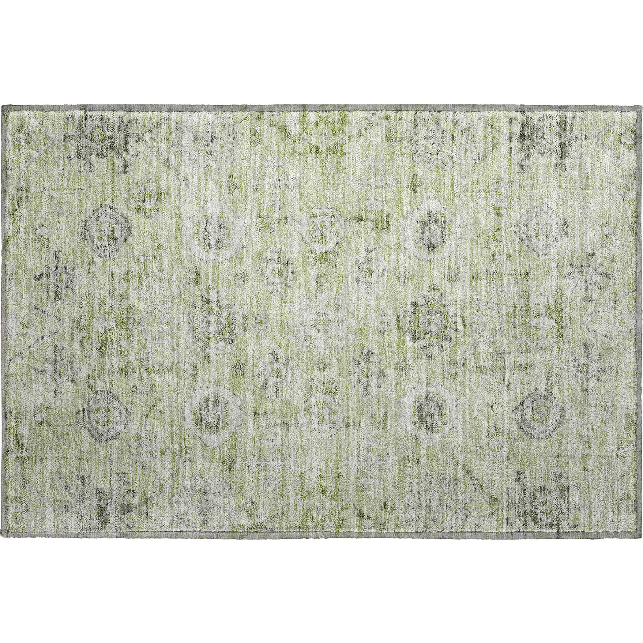 Bogota Machine Washable Traditional Aloe Green Rug 1'8" x 2'6" #shape_Rectangle