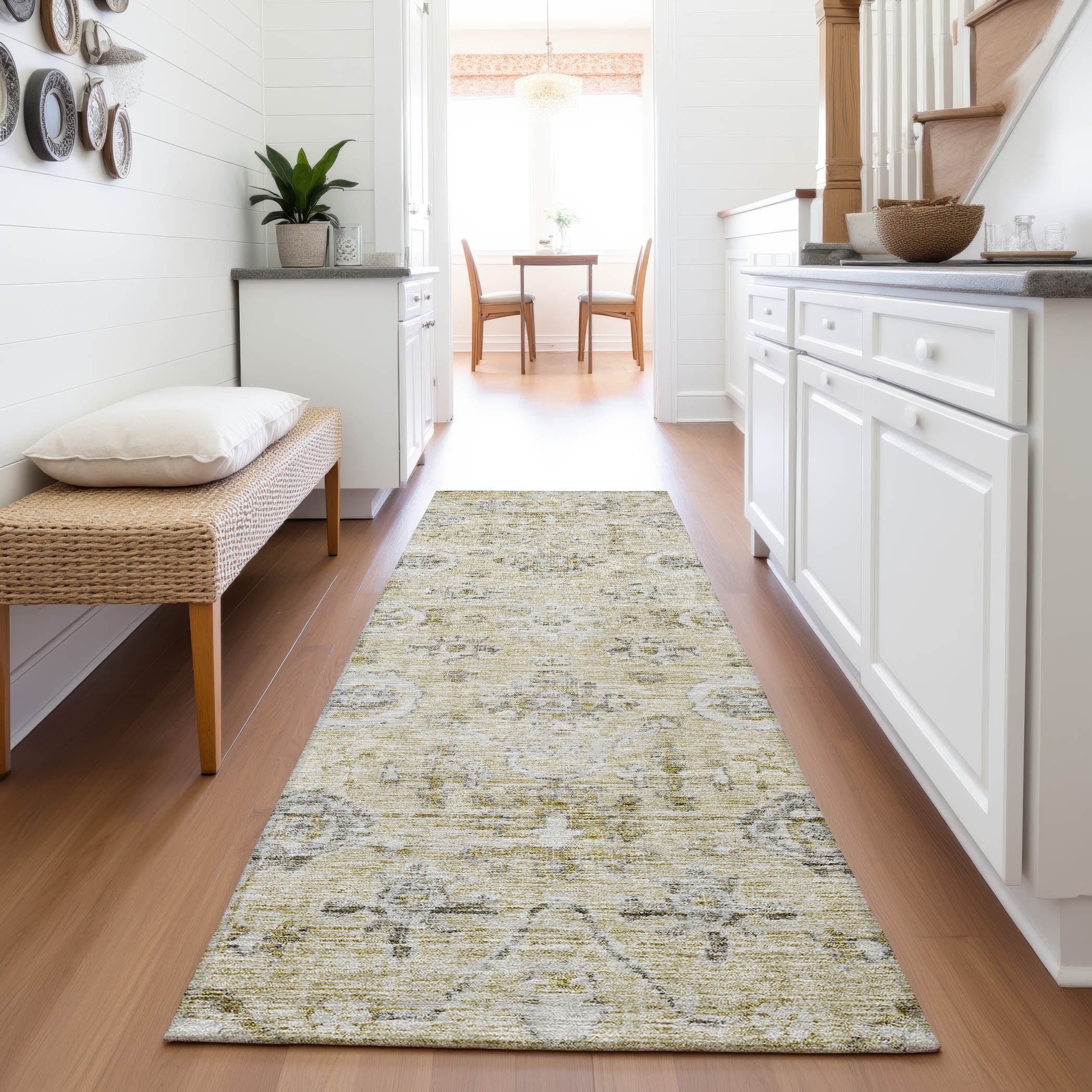 Bogota Machine Washable Traditional Beige Brown Rug 2'3" x 7'6" #shape_Runner