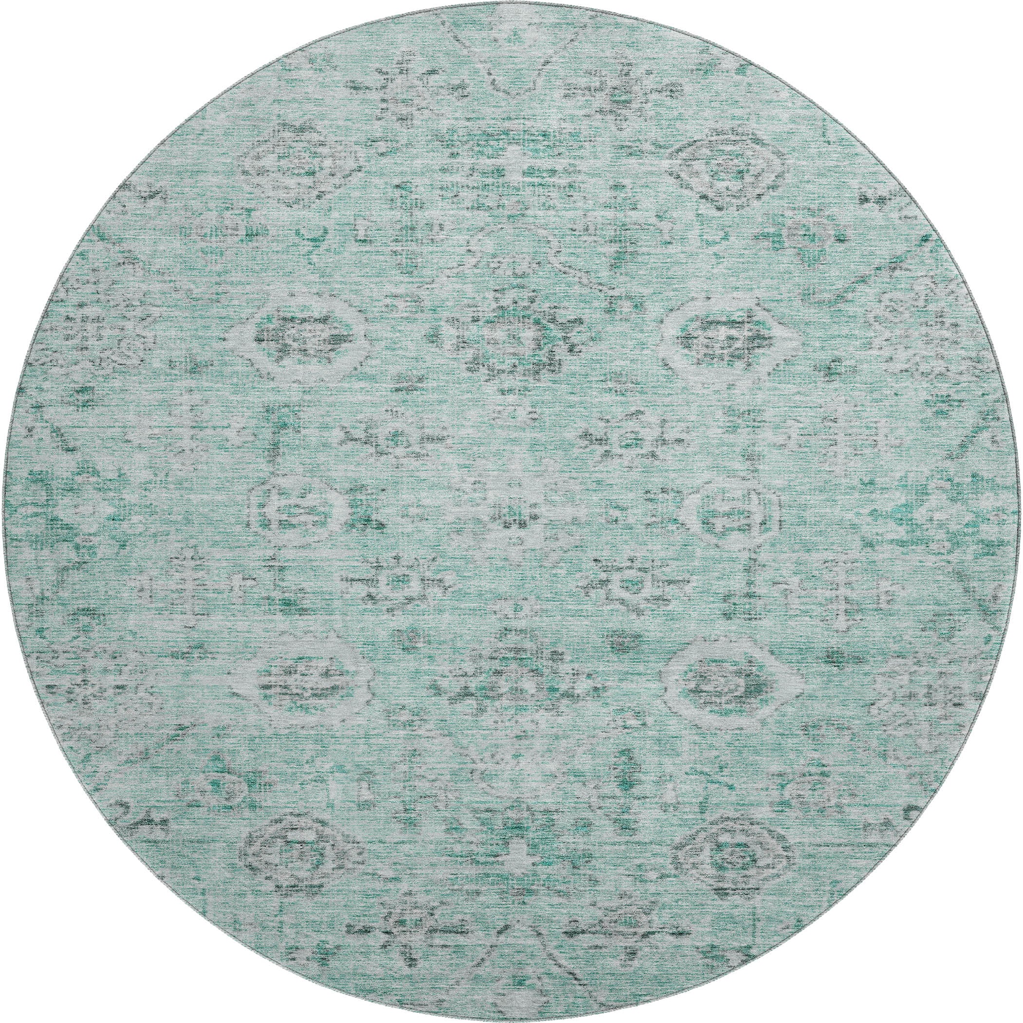 Bogota Machine Washable Traditional Teal Rug 8' x 8' #shape_Round