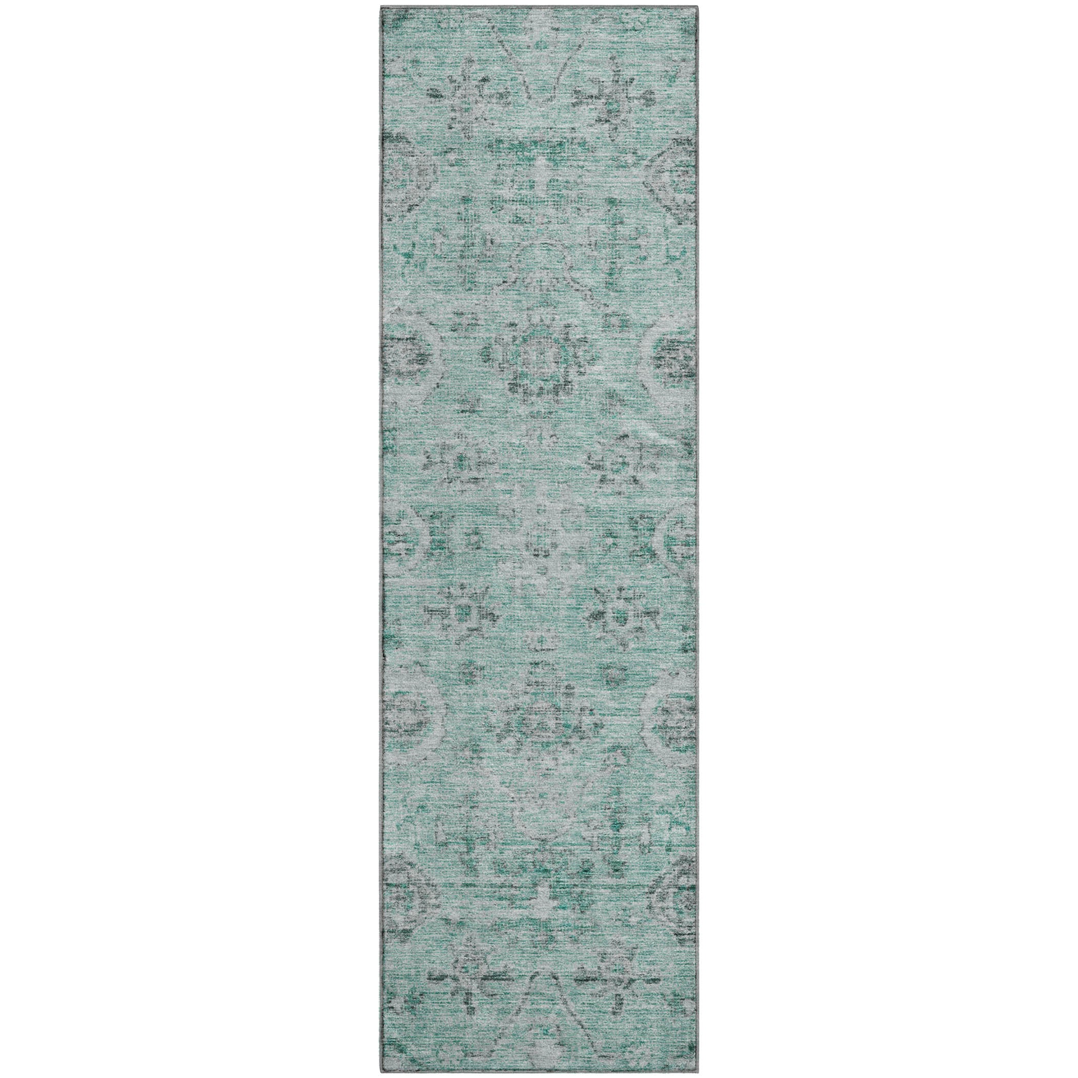 Bogota Machine Washable Traditional Teal Rug 2'3" x 7'6" #shape_Runner