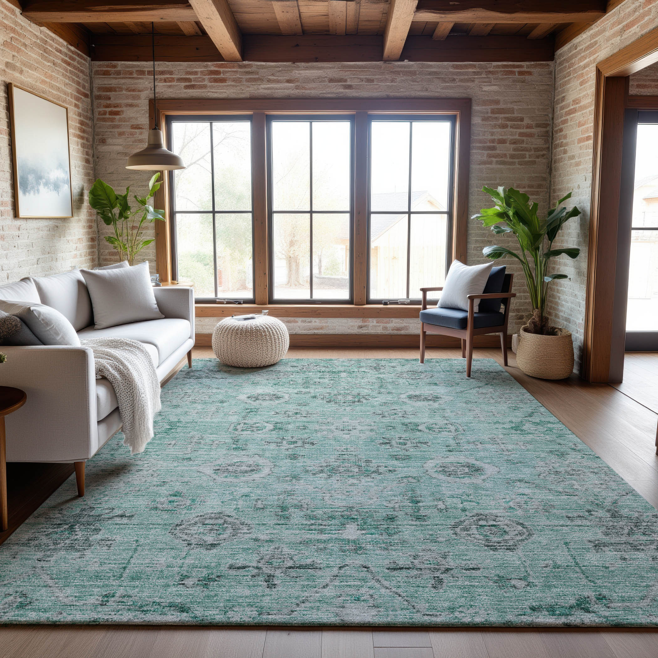 Bogota Machine Washable Traditional Teal Rug 2'6" x 3'10" #shape_Rectangle