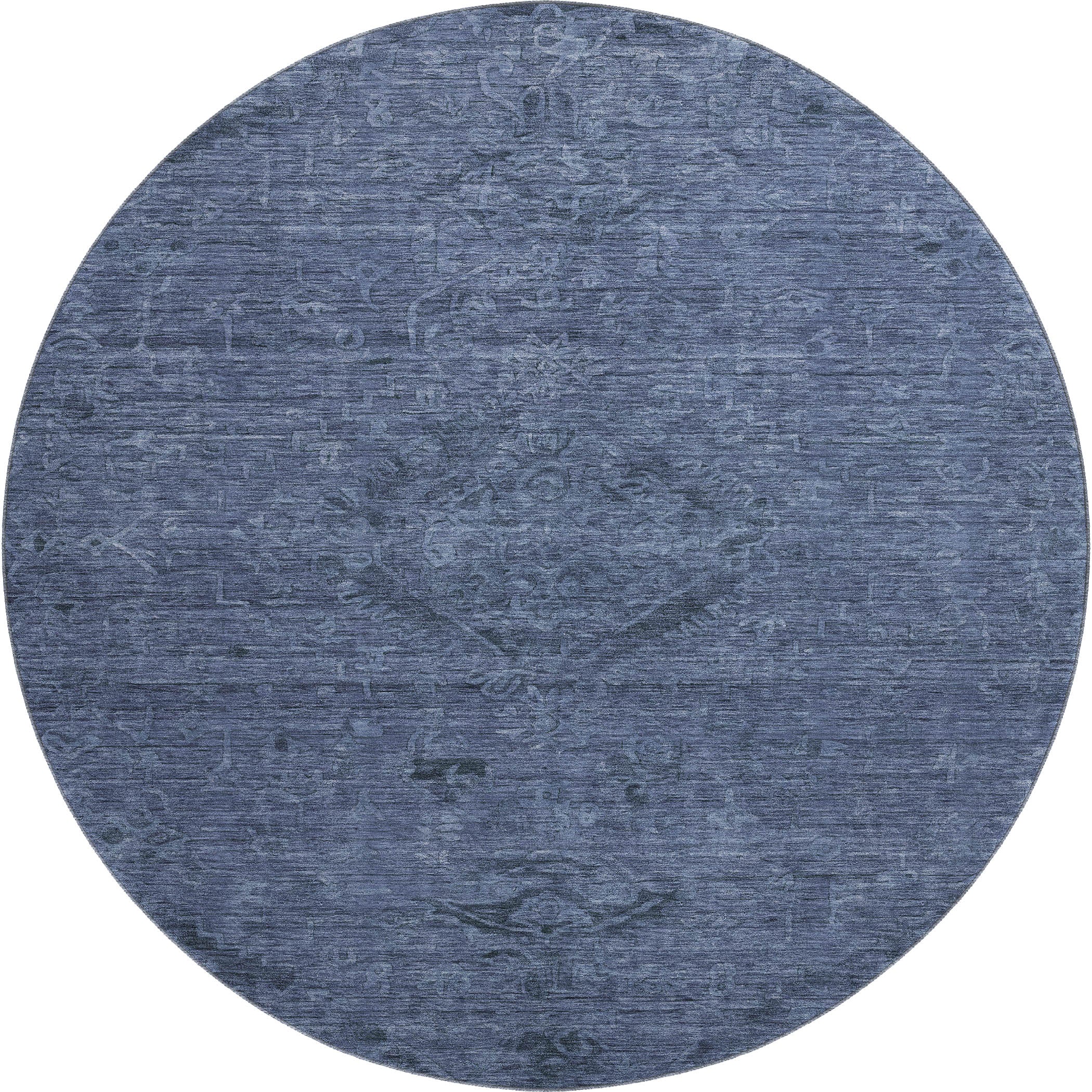 Salzburg Machine Washable Traditional Navy Blue Rug 8' x 8' #shape_Round