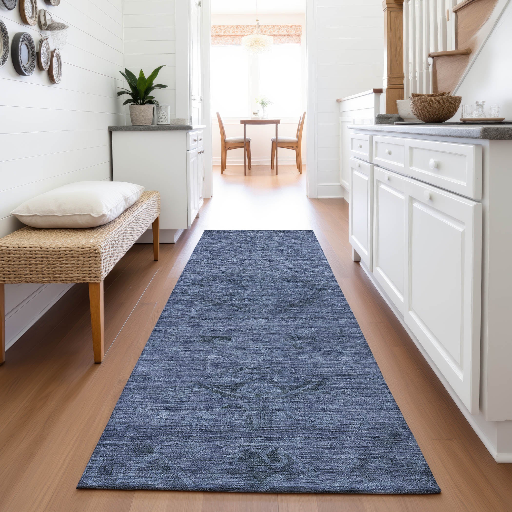 Salzburg Machine Washable Traditional Navy Blue Rug 2'3" x 7'6" #shape_Runner
