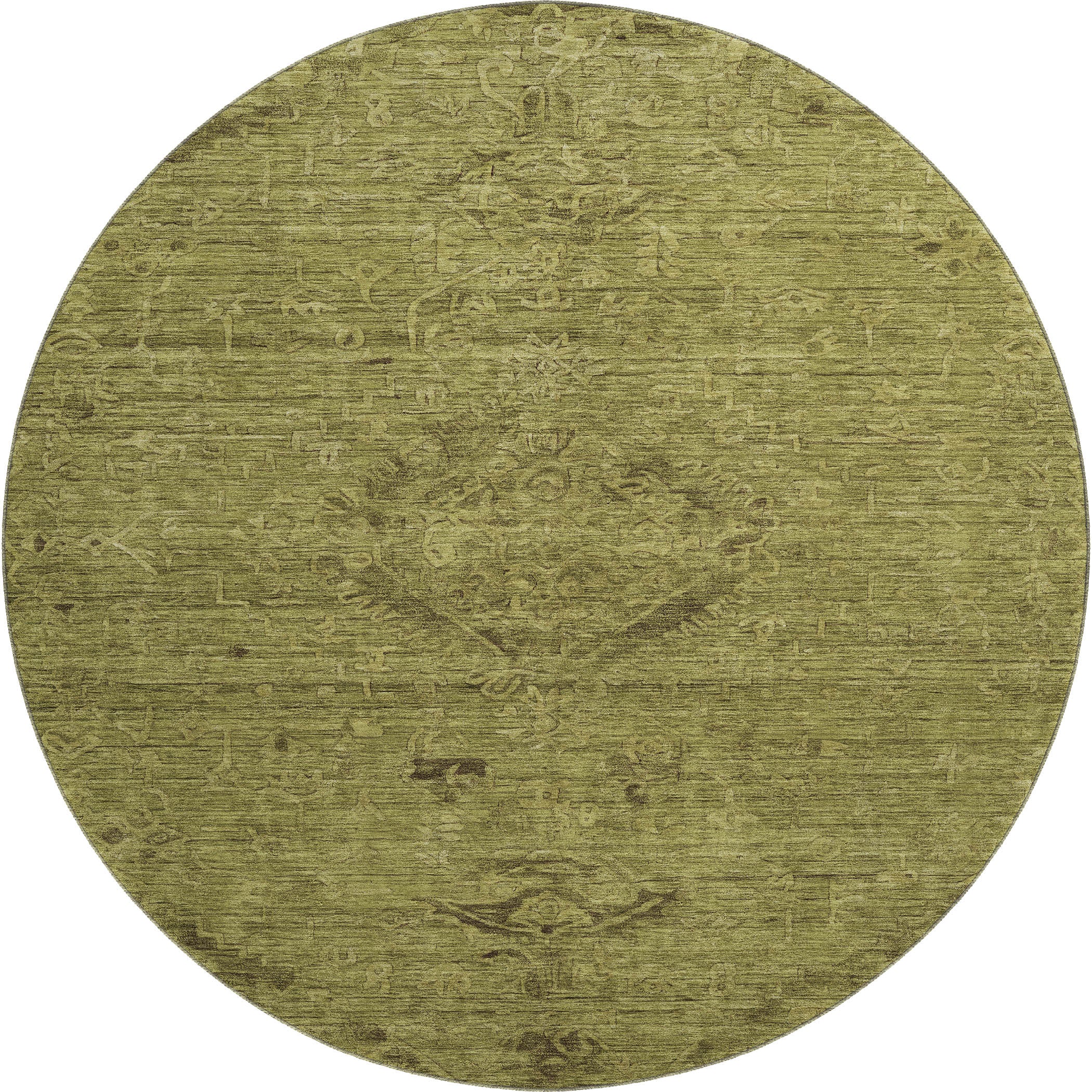 Salzburg Machine Washable Traditional Olive Green Rug 8' x 8' #shape_Round