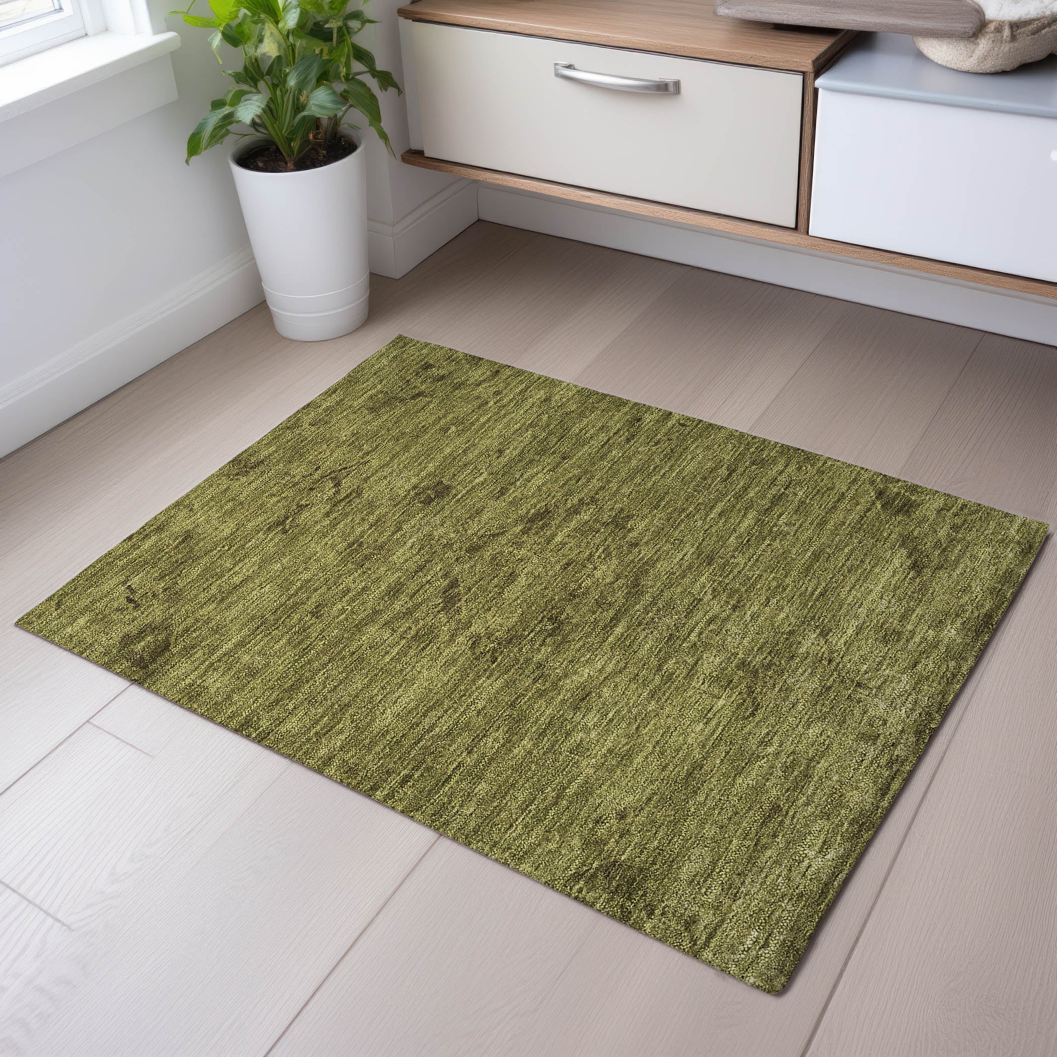 Salzburg Machine Washable Traditional Olive Green Rug 1'8" x 2'6" #shape_Rectangle