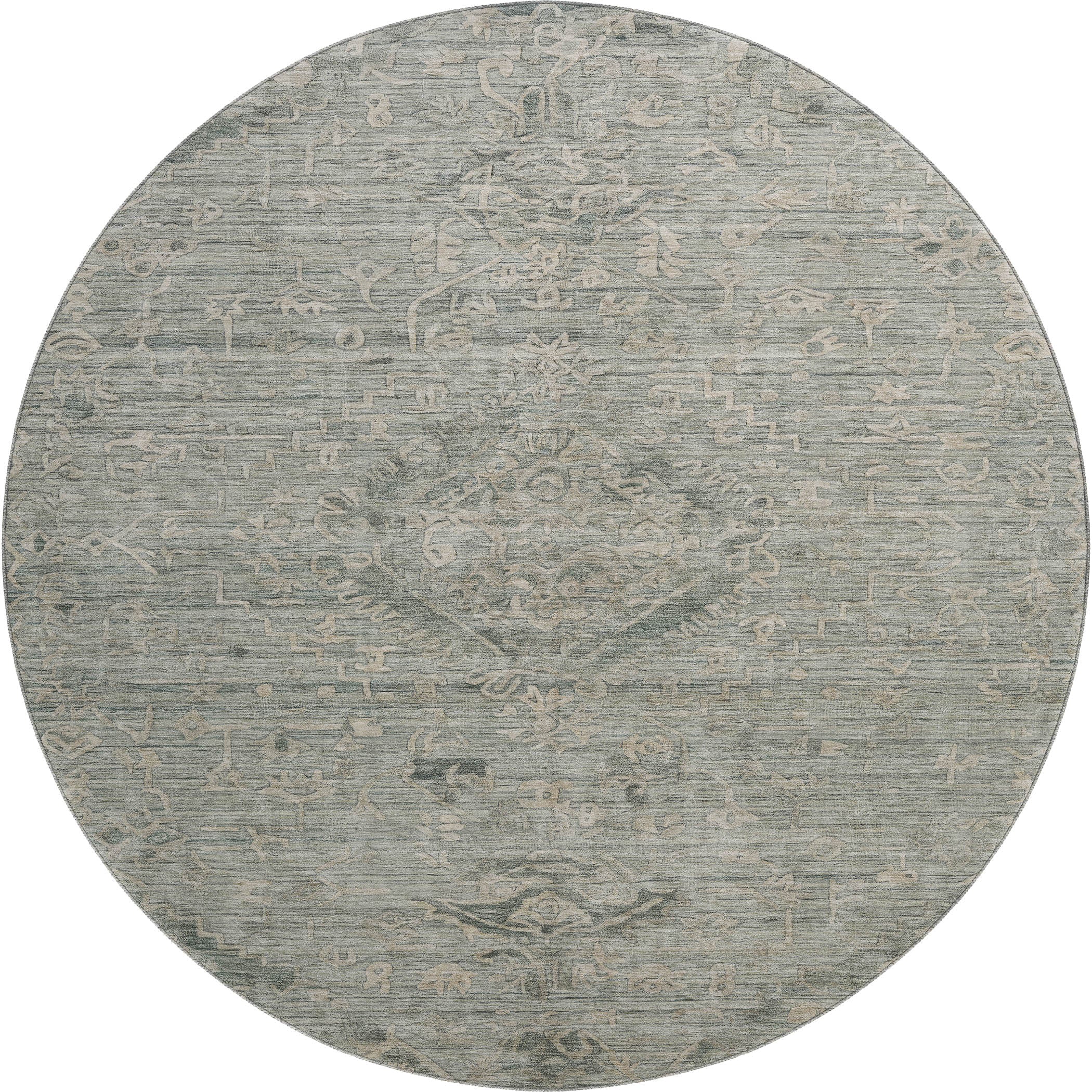 Salzburg Machine Washable Traditional Sage Green Rug 8' x 8' #shape_Round