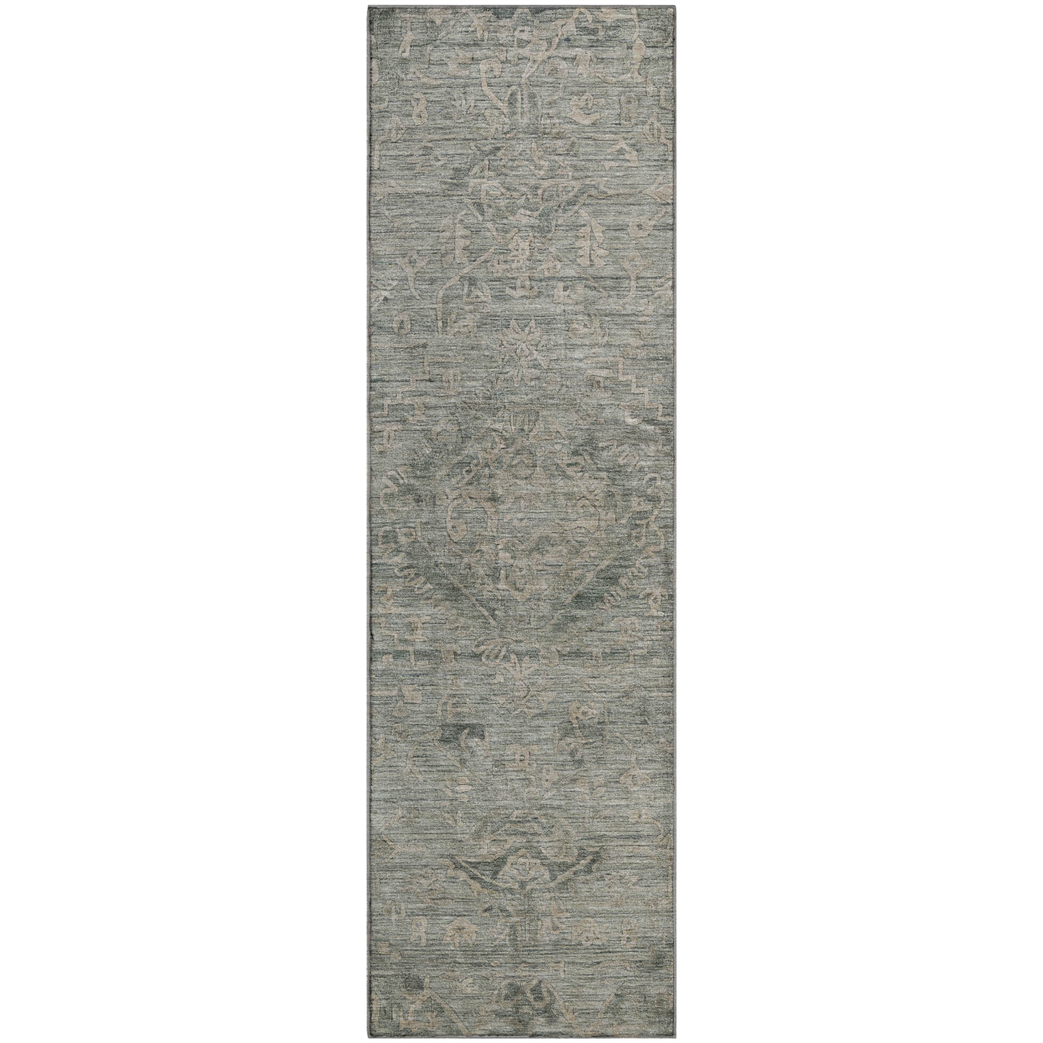 Salzburg Machine Washable Traditional Sage Green Rug 2'3" x 7'6" #shape_Runner