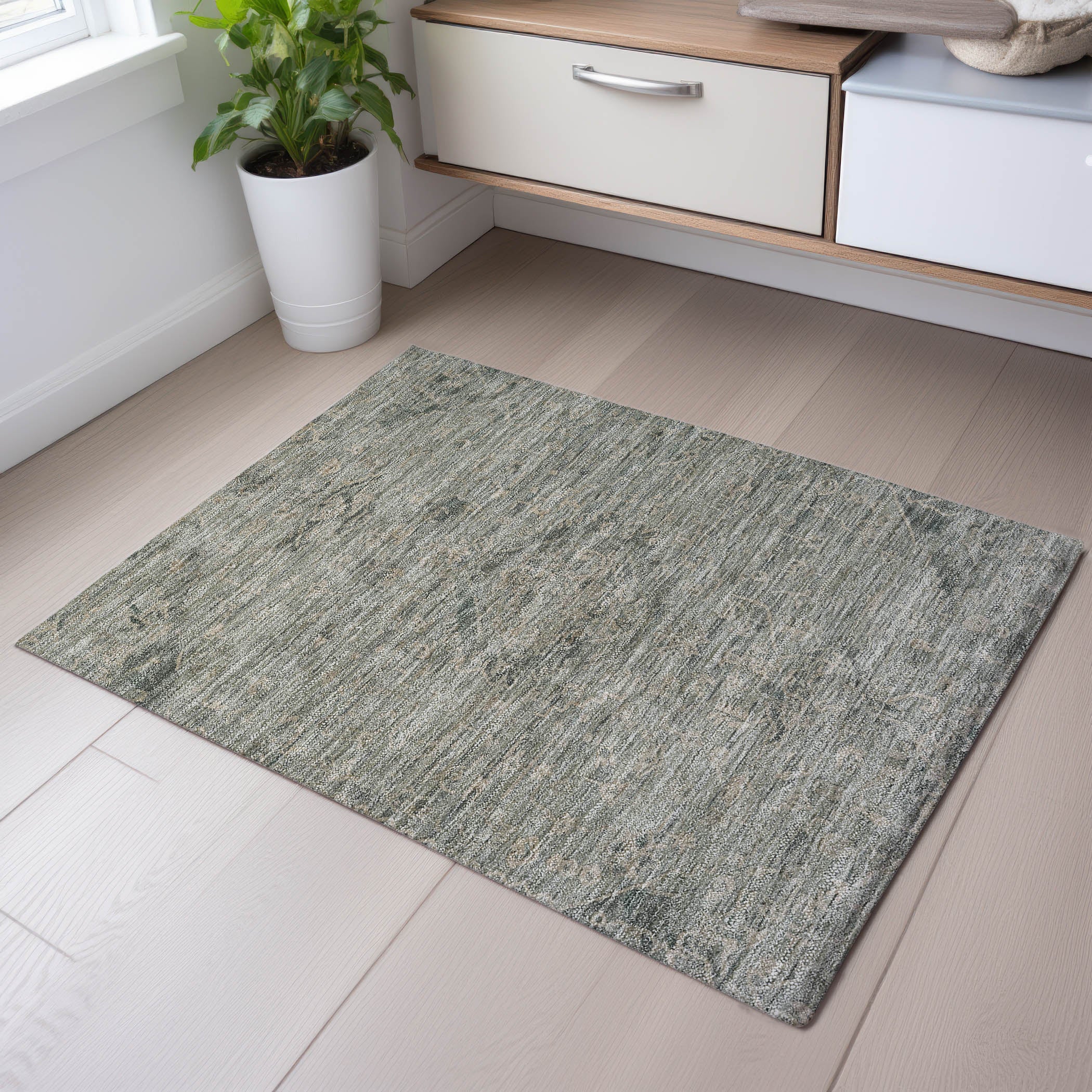 Salzburg Machine Washable Traditional Sage Green Rug 1'8" x 2'6" #shape_Rectangle