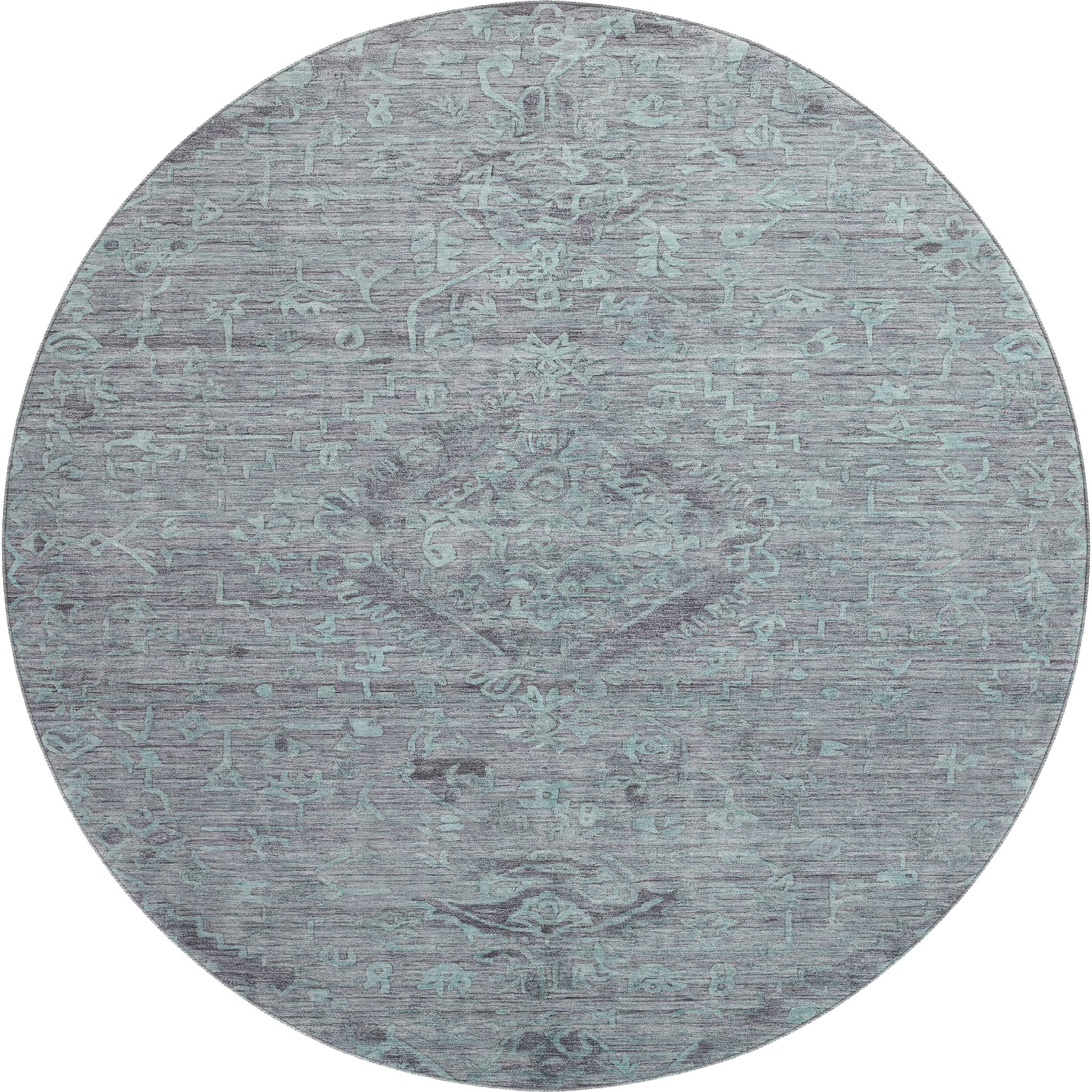 Salzburg Machine Washable Traditional Teal Rug 8' x 8' #shape_Round
