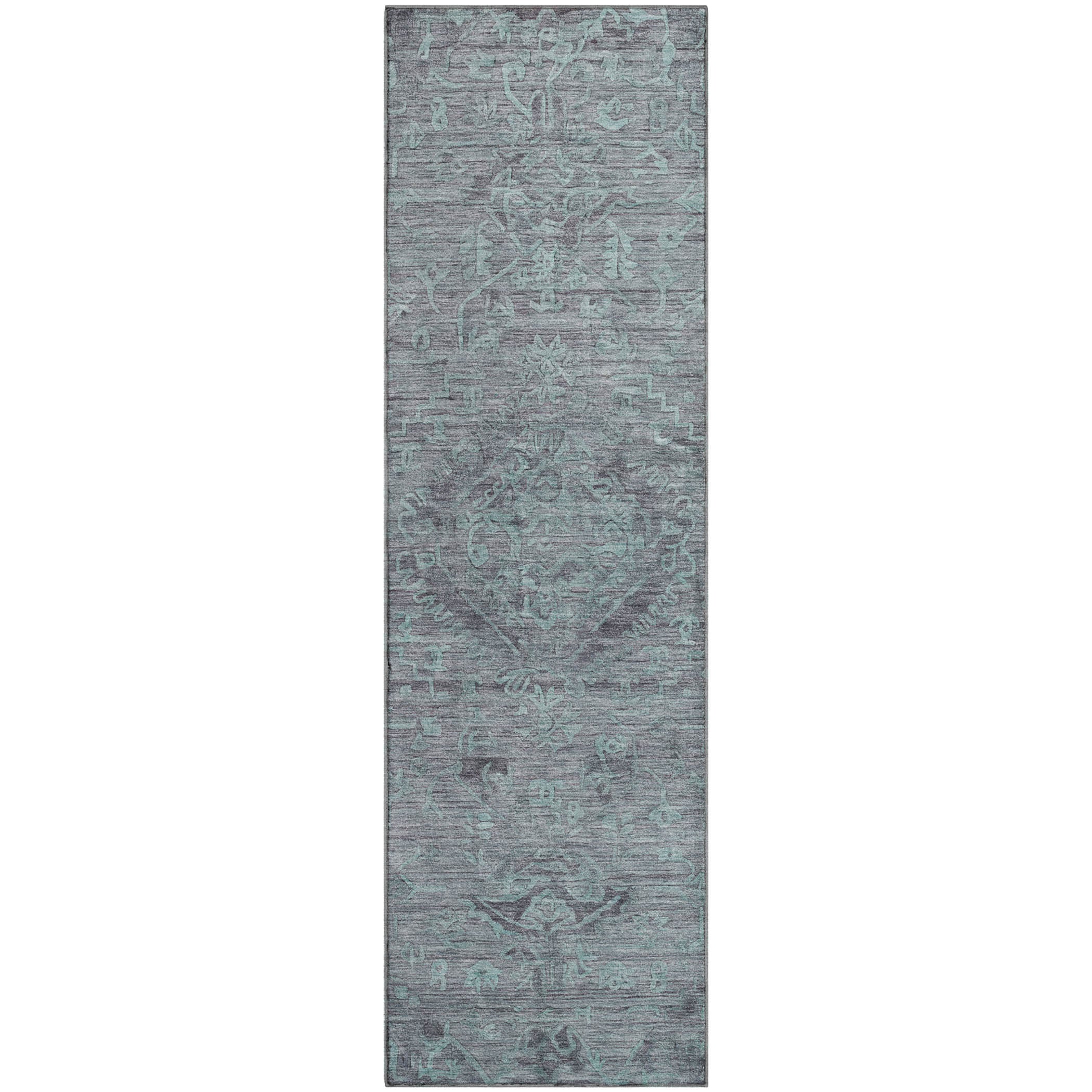 Salzburg Machine Washable Traditional Teal Rug 2'3" x 7'6" #shape_Runner