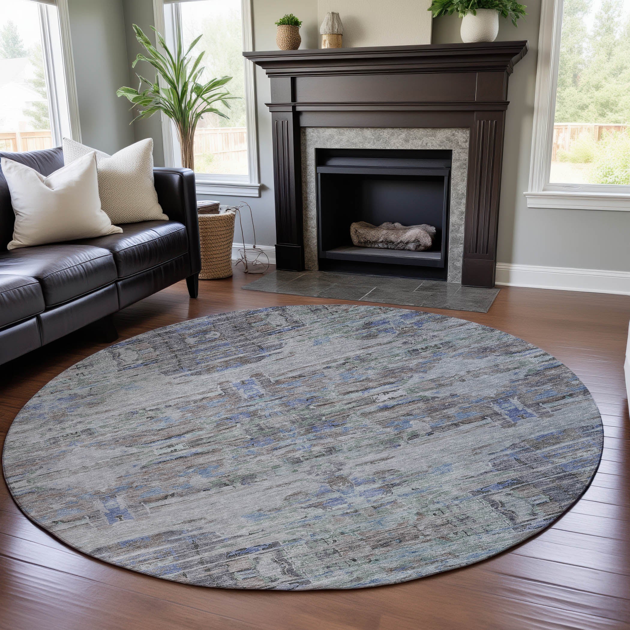 Lucerne Machine Washable Transitional Taupe Brown Rug 8' x 8' #shape_Round