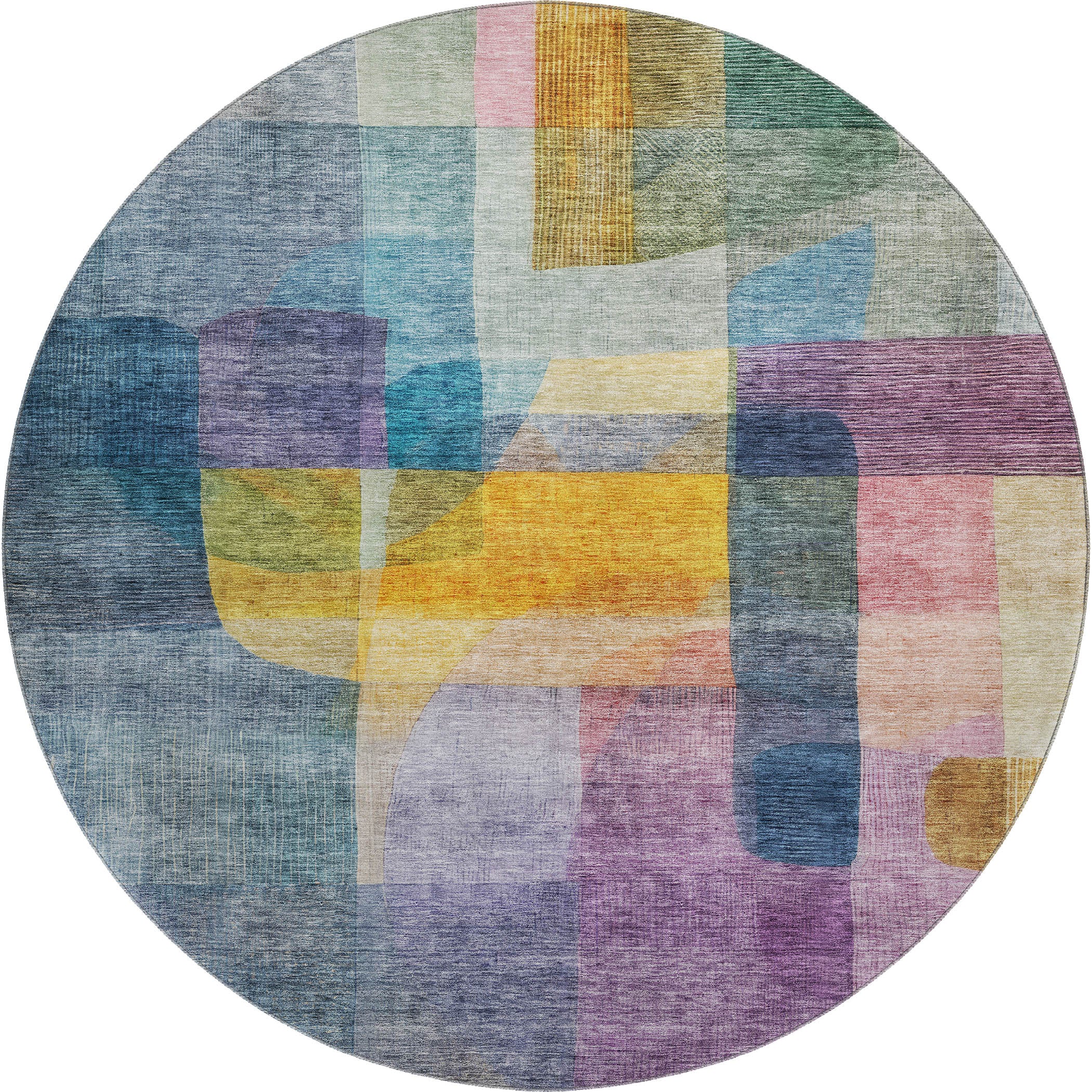 Marrakech Machine Washable Transitional Blue Rug 8' x 8' #shape_Round
