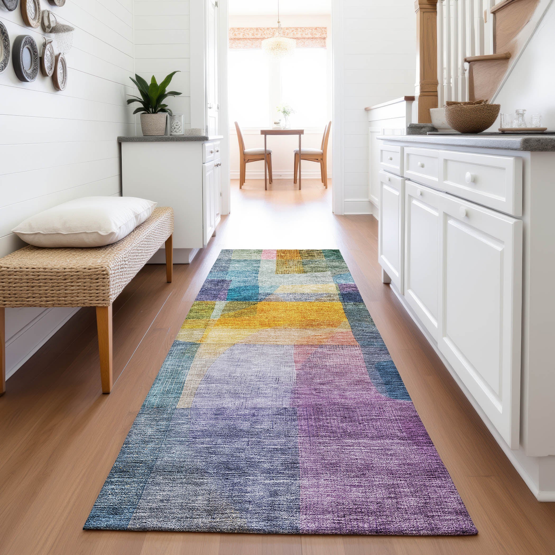 Marrakech Machine Washable Transitional Blue Rug 2'3" x 7'6" #shape_Runner