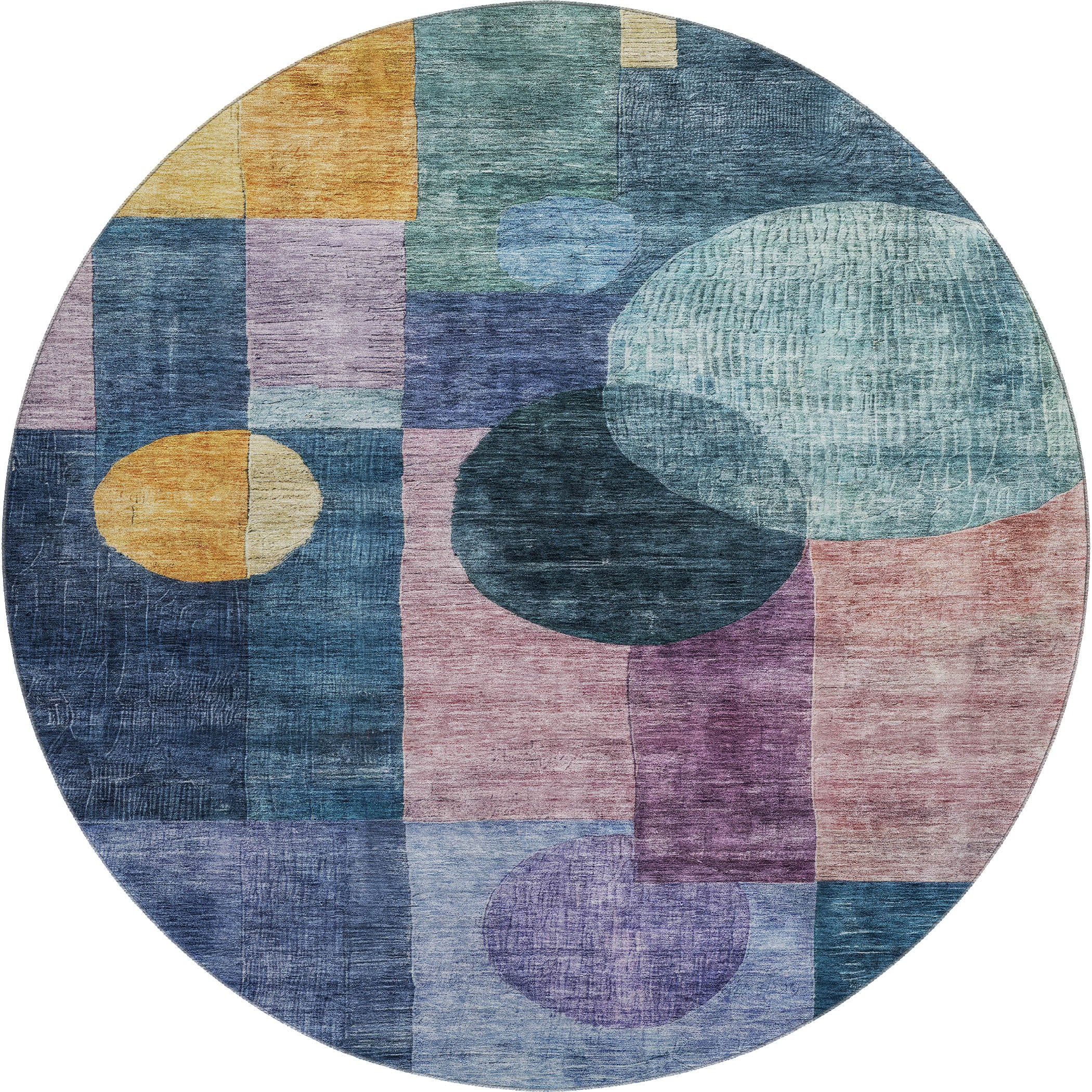 Lucerne Machine Washable Transitional Blue Rug 8' x 8' #shape_Round