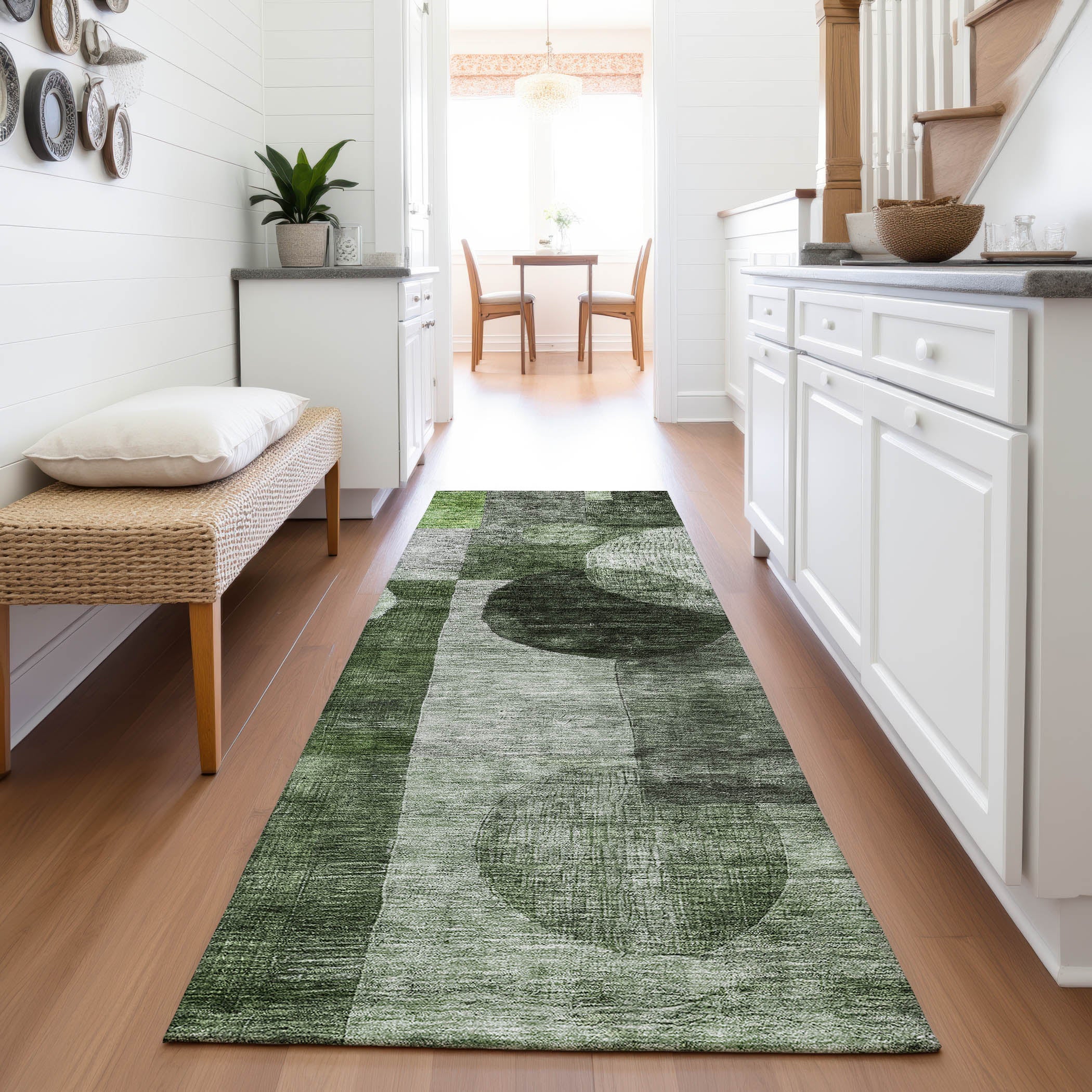 Lucerne Machine Washable Transitional Fern Green Rug 2'3" x 7'6" #shape_Runner