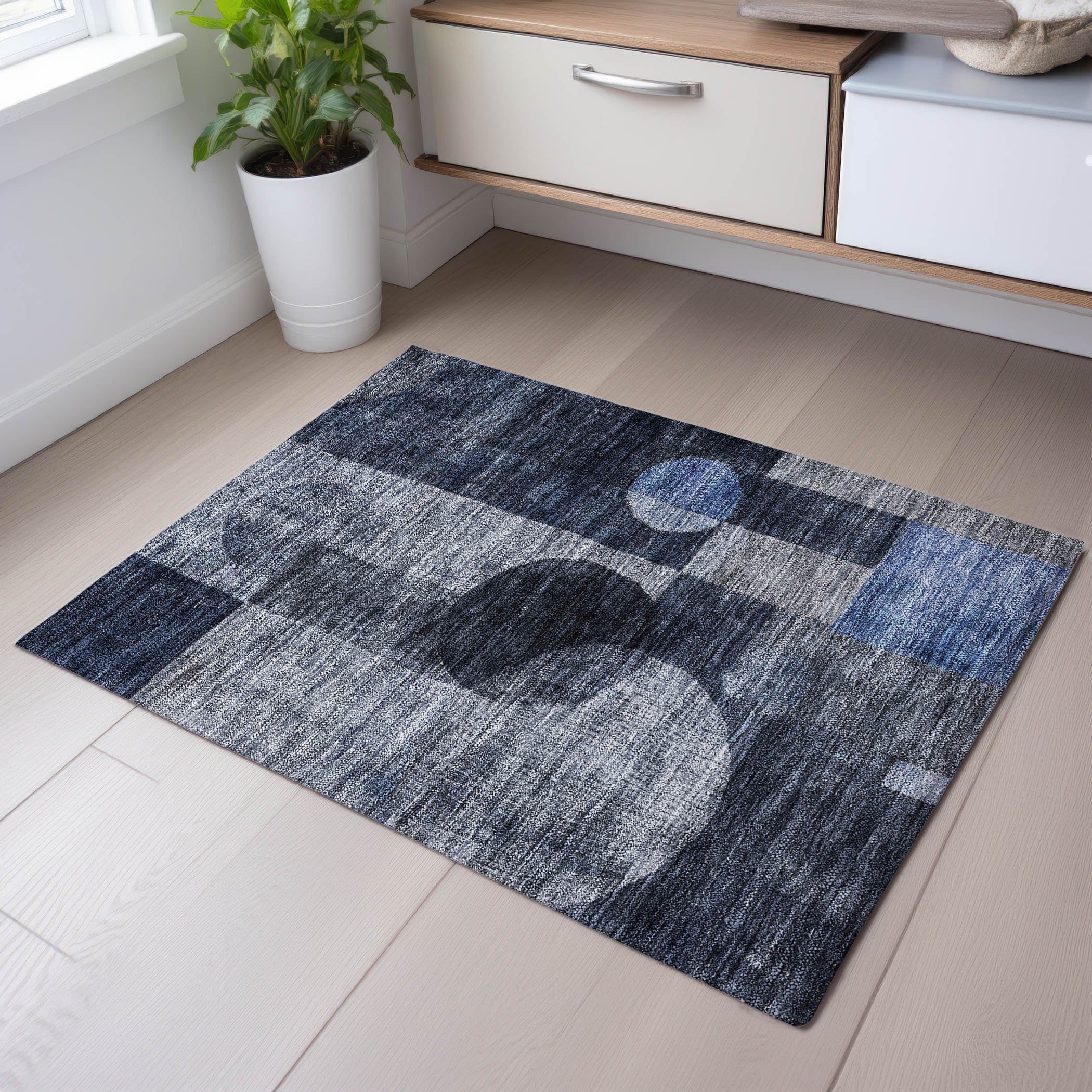 Lucerne Machine Washable Transitional Navy Blue Rug 1'8" x 2'6" #shape_Rectangle