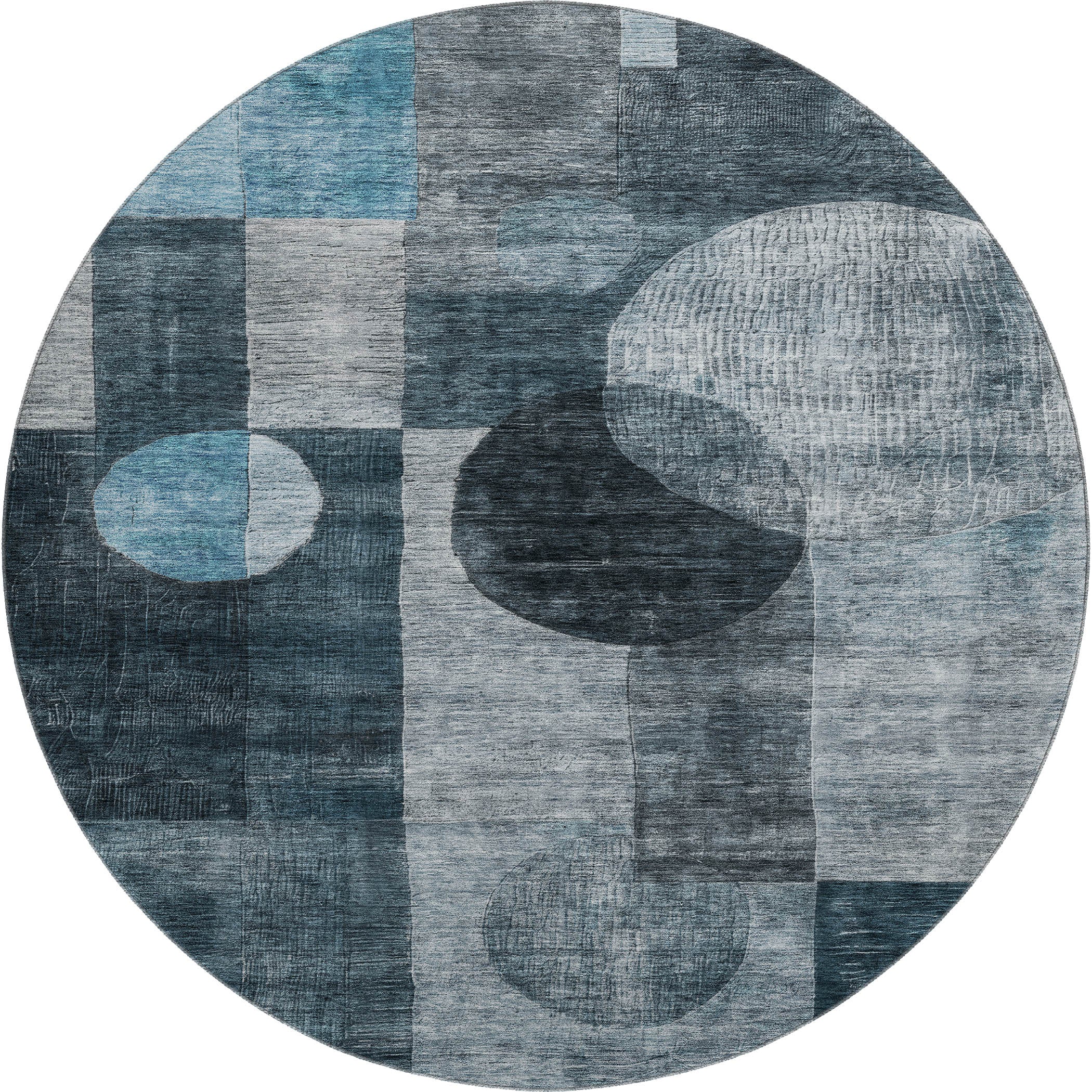 Lucerne Machine Washable Transitional Teal Rug 8' x 8' #shape_Round