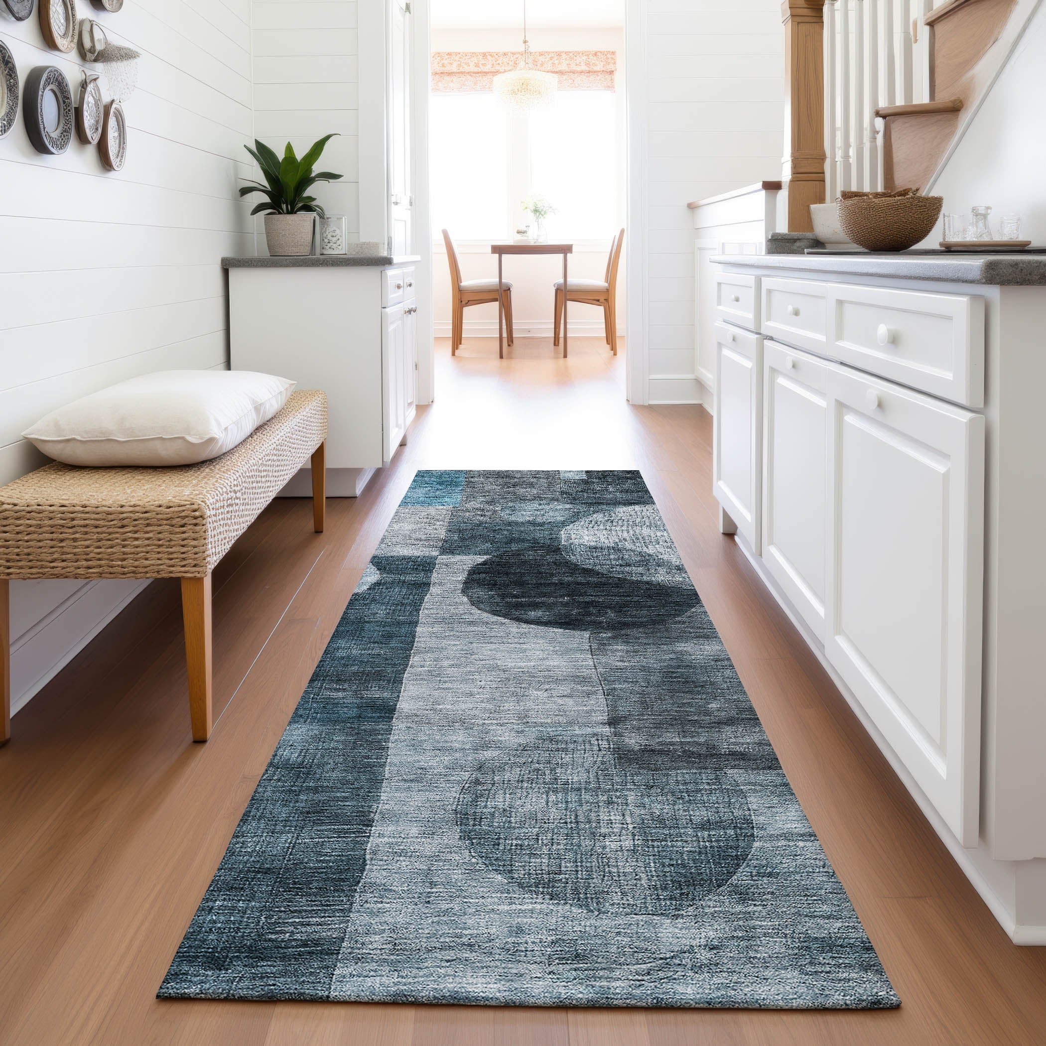 Lucerne Machine Washable Transitional Teal Rug 2'3" x 7'6" #shape_Runner