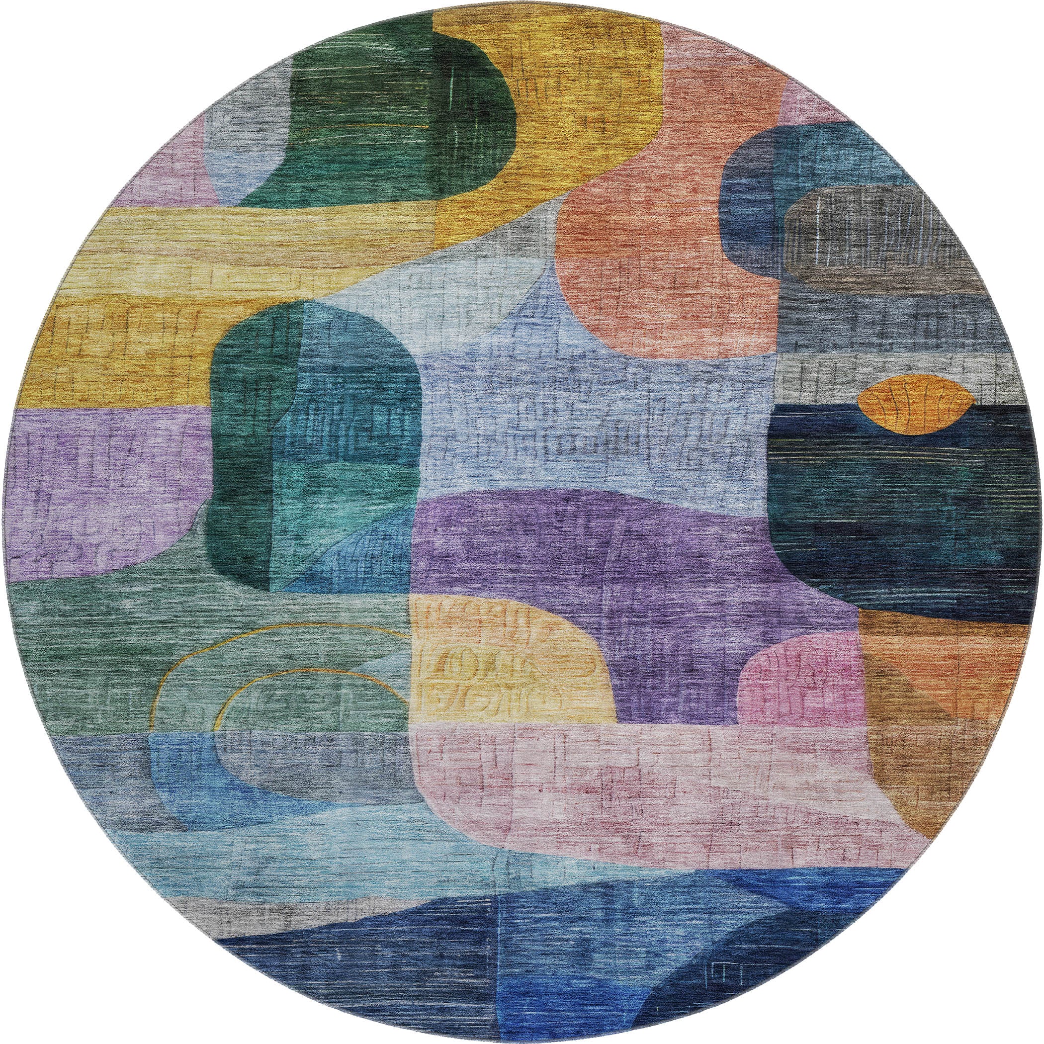 Nairobi Machine Washable Transitional Blue Rug 8' x 8' #shape_Round