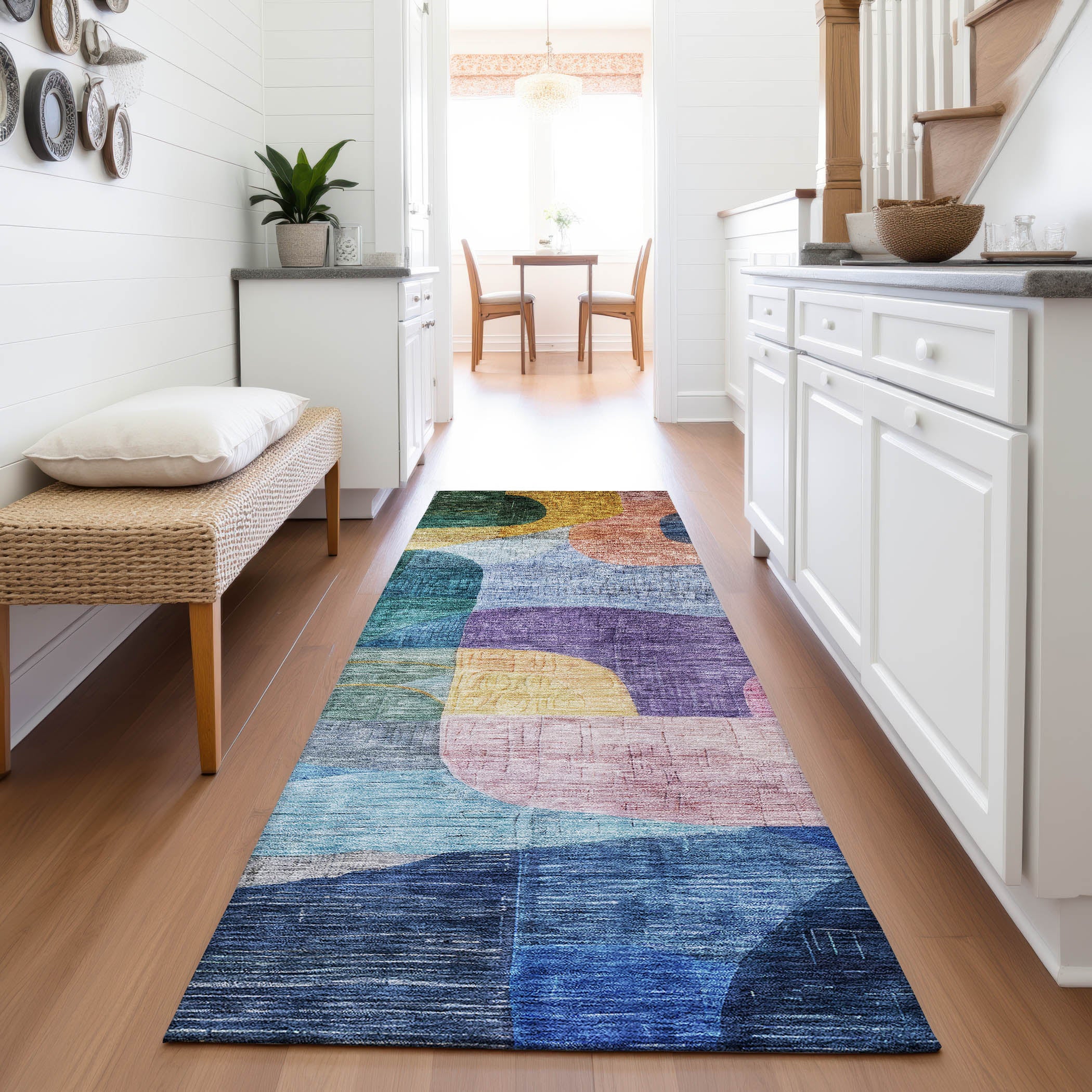 Nairobi Machine Washable Transitional Blue Rug 2'3" x 7'6" #shape_Runner