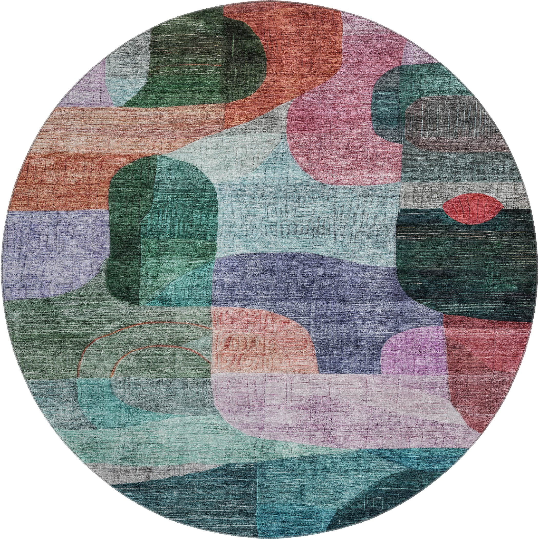 Nairobi Machine Washable Transitional Green Rug 8' x 8' #shape_Round