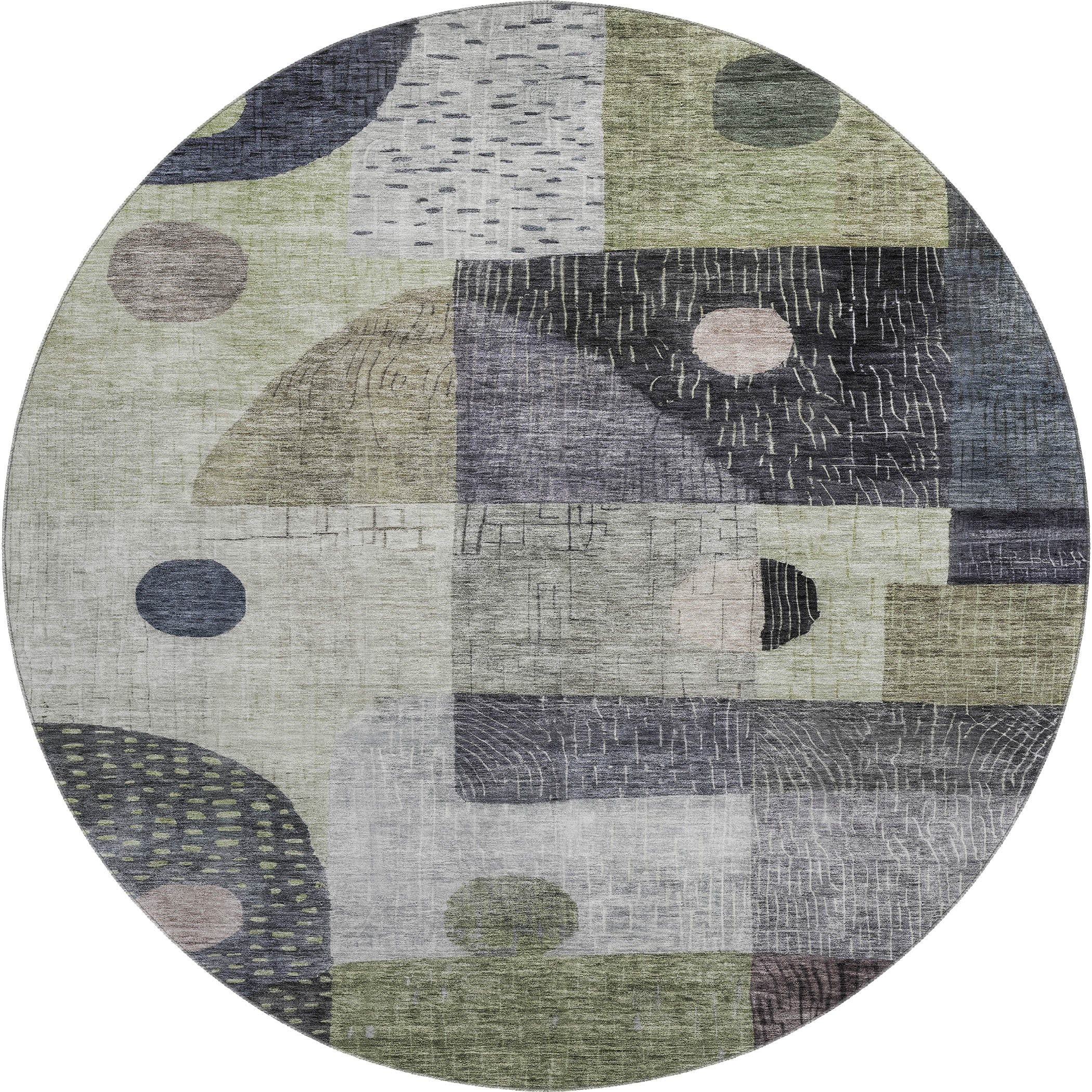 Sintra Machine Washable Transitional Aloe Green Rug 8' x 8' #shape_Round