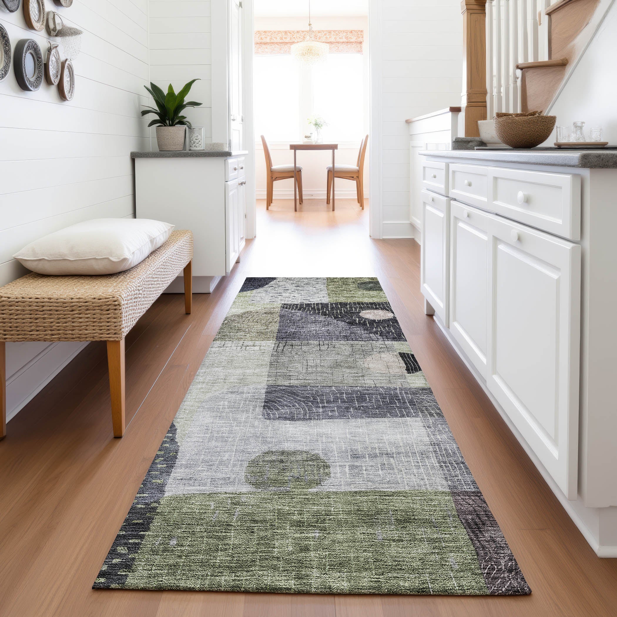 Sintra Machine Washable Transitional Aloe Green Rug 2'3" x 7'6" #shape_Runner