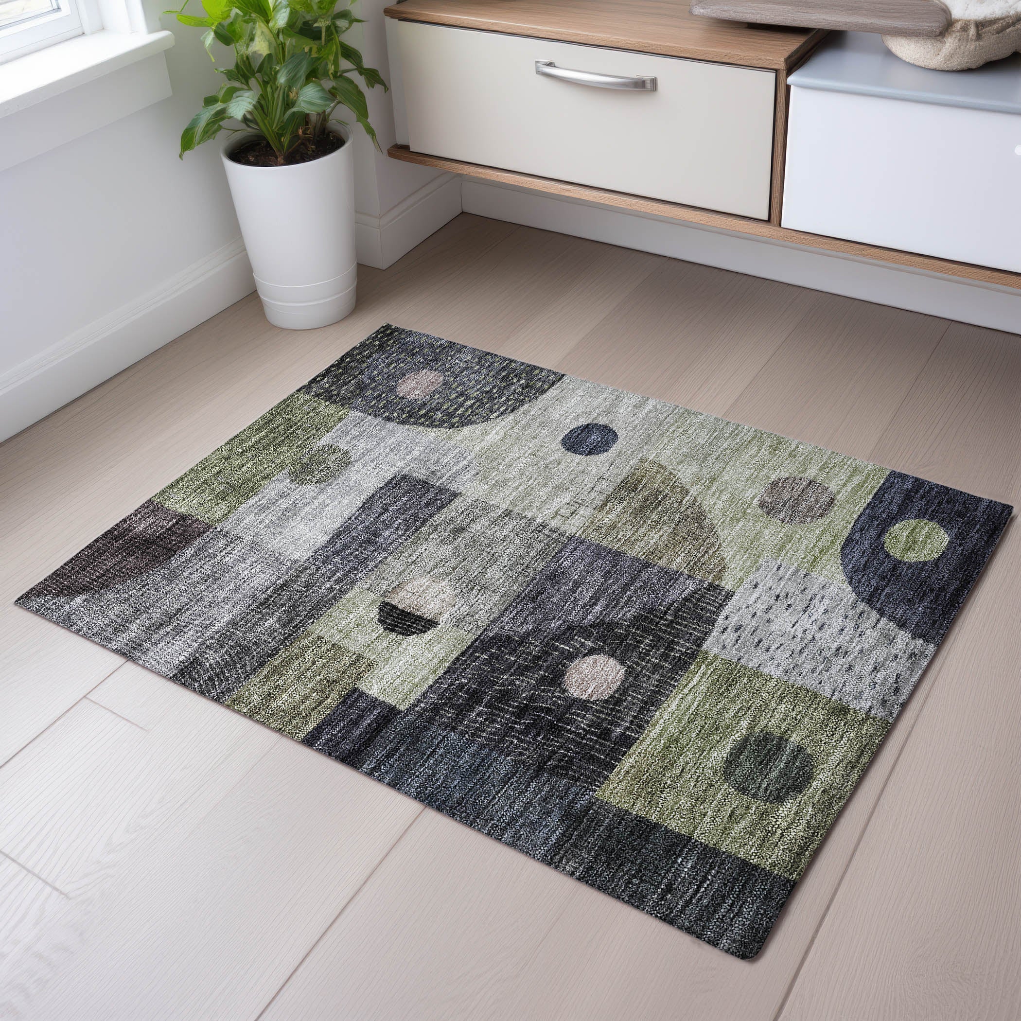 Sintra Machine Washable Transitional Aloe Green Rug 1'8" x 2'6" #shape_Rectangle