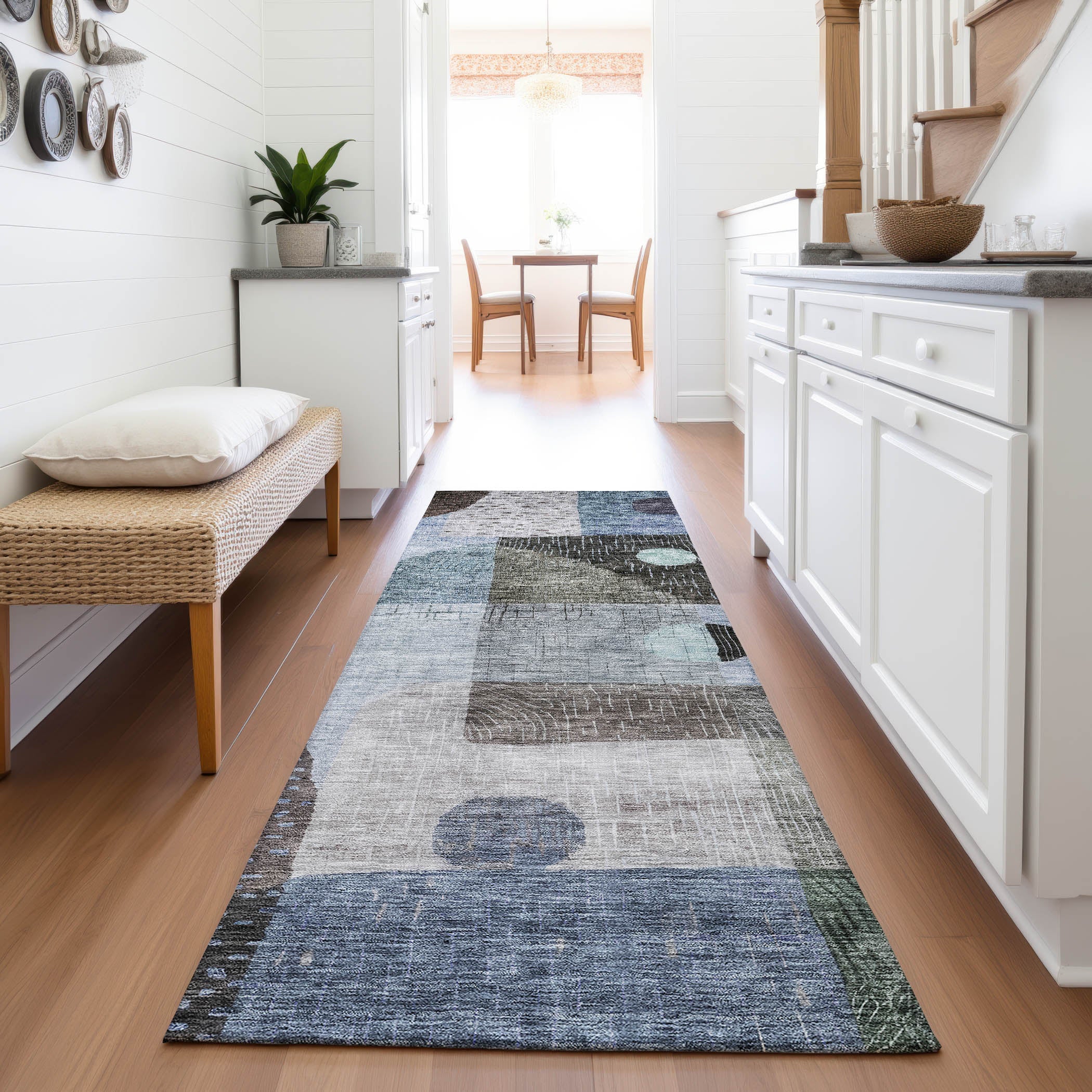 Sintra Machine Washable Transitional Blue Rug 2'3" x 7'6" #shape_Runner