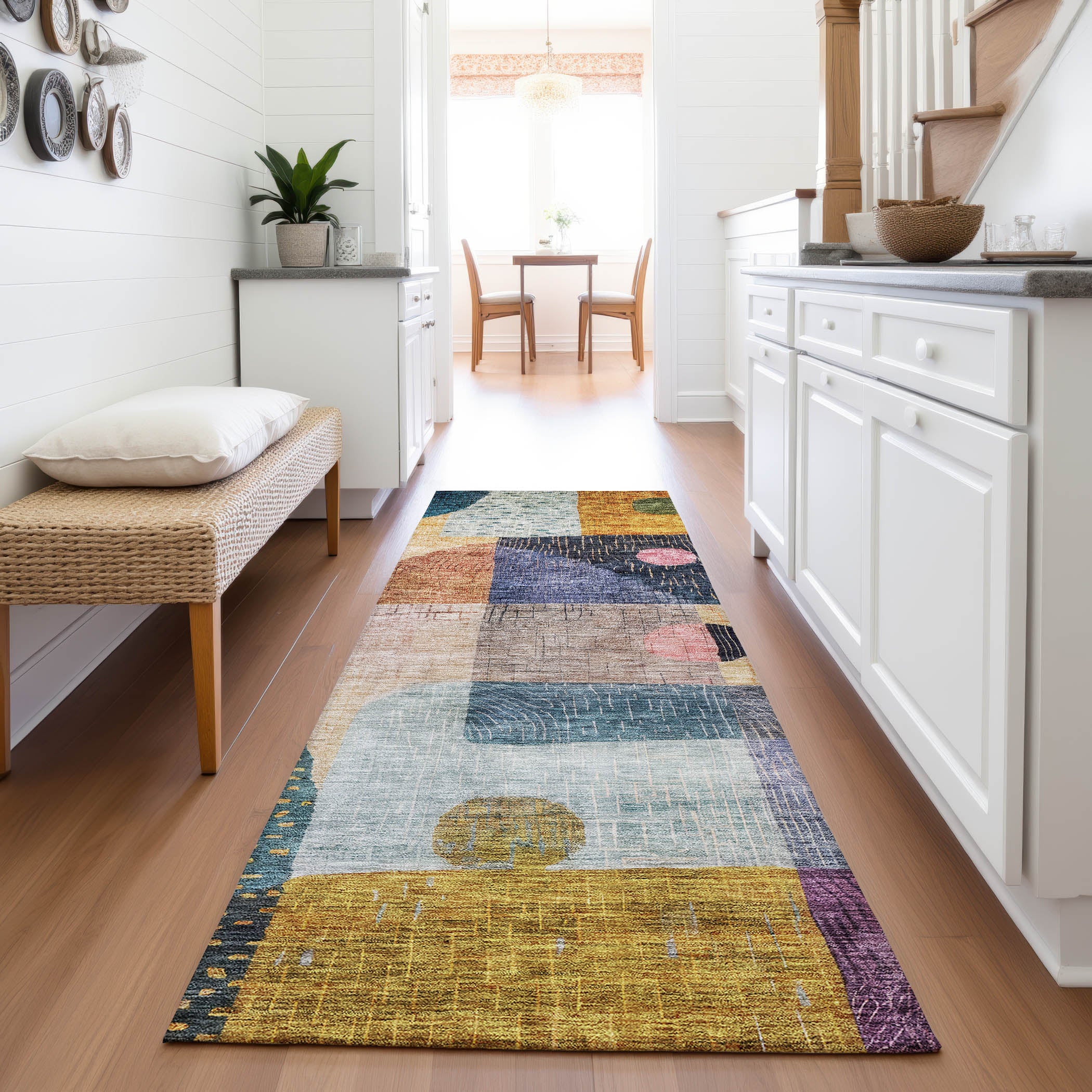 Sintra Machine Washable Transitional Green Rug 2'3" x 7'6" #shape_Runner