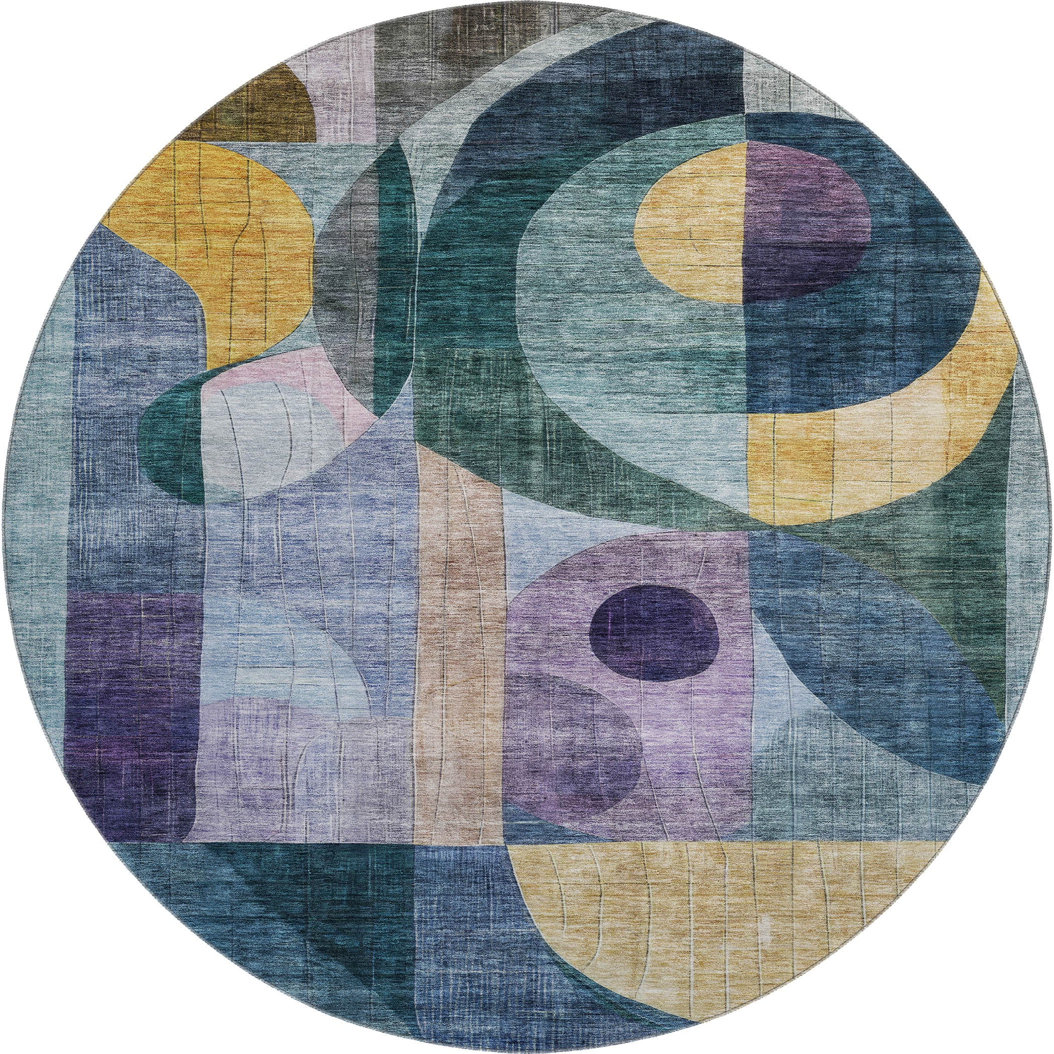 Montevideo Machine Washable Transitional Blue Rug 8' x 8' #shape_Round