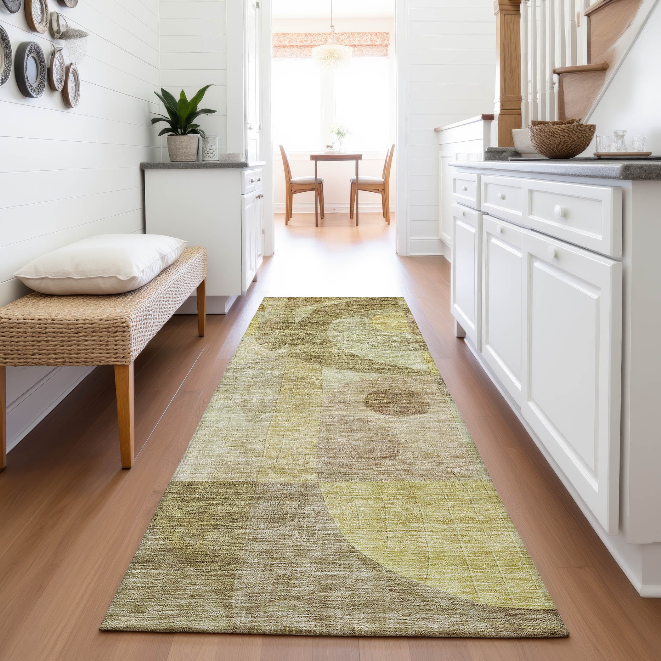 Montevideo Machine Washable Transitional Wheat Gold Rug 2'3" x 7'6" #shape_Runner