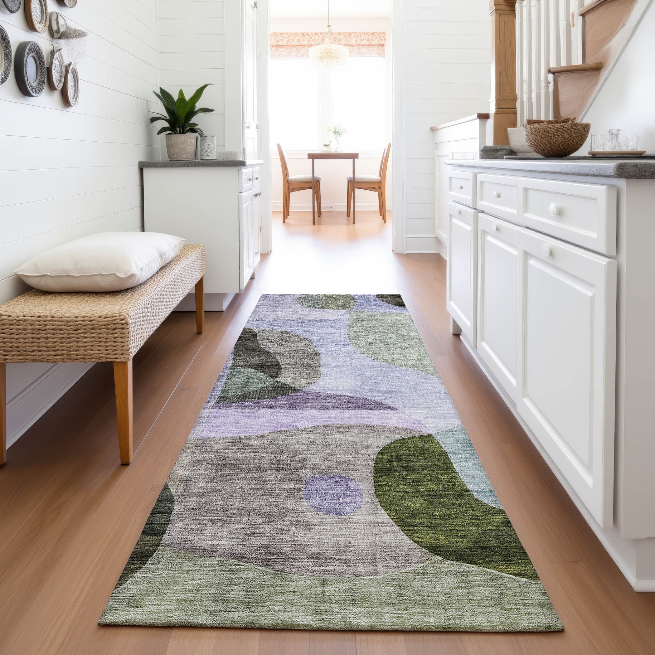 Seoul Machine Washable Transitional Olive Green Rug 2'3" x 7'6" #shape_Runner