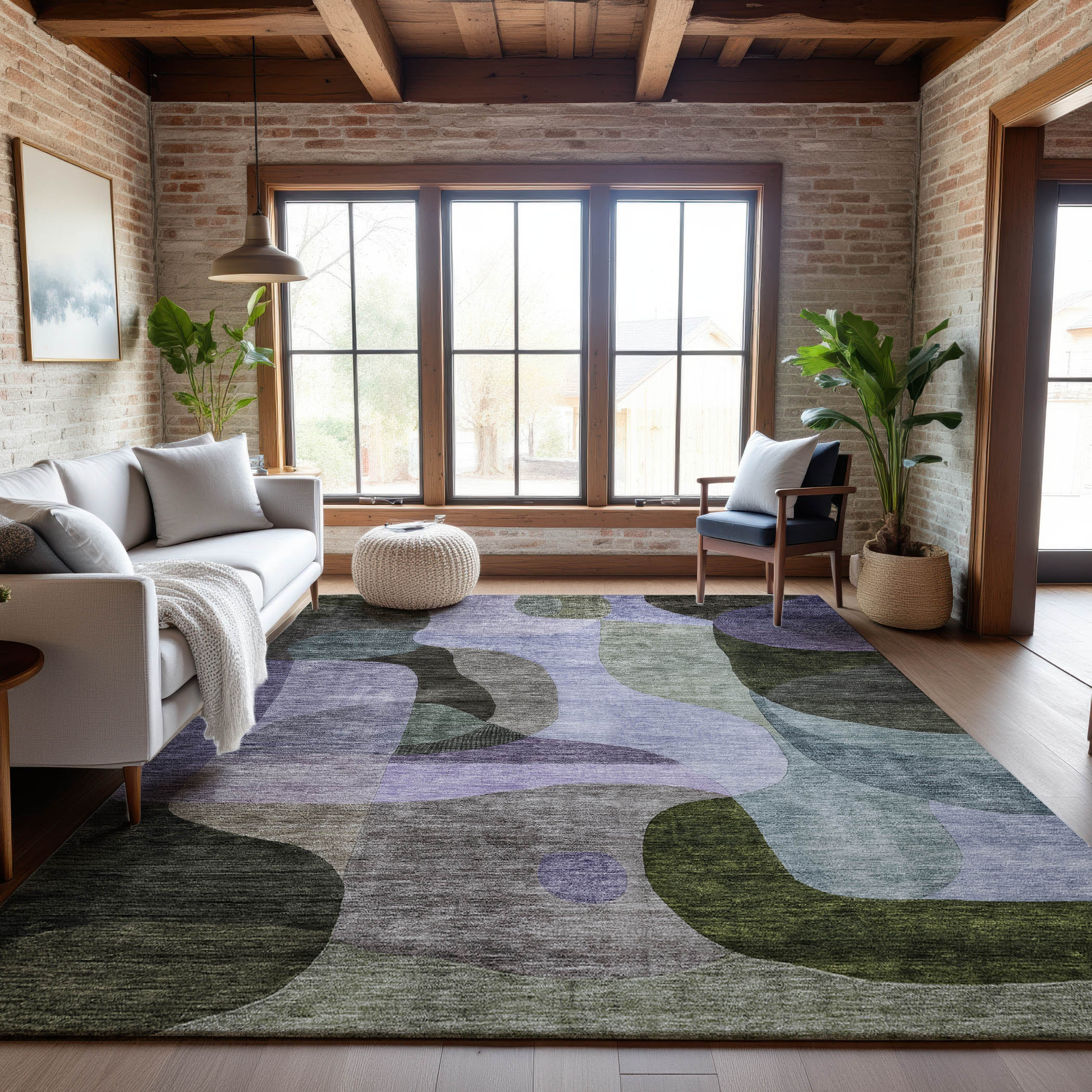 Seoul Machine Washable Transitional Olive Green Rug 2'6" x 3'10" #shape_Rectangle