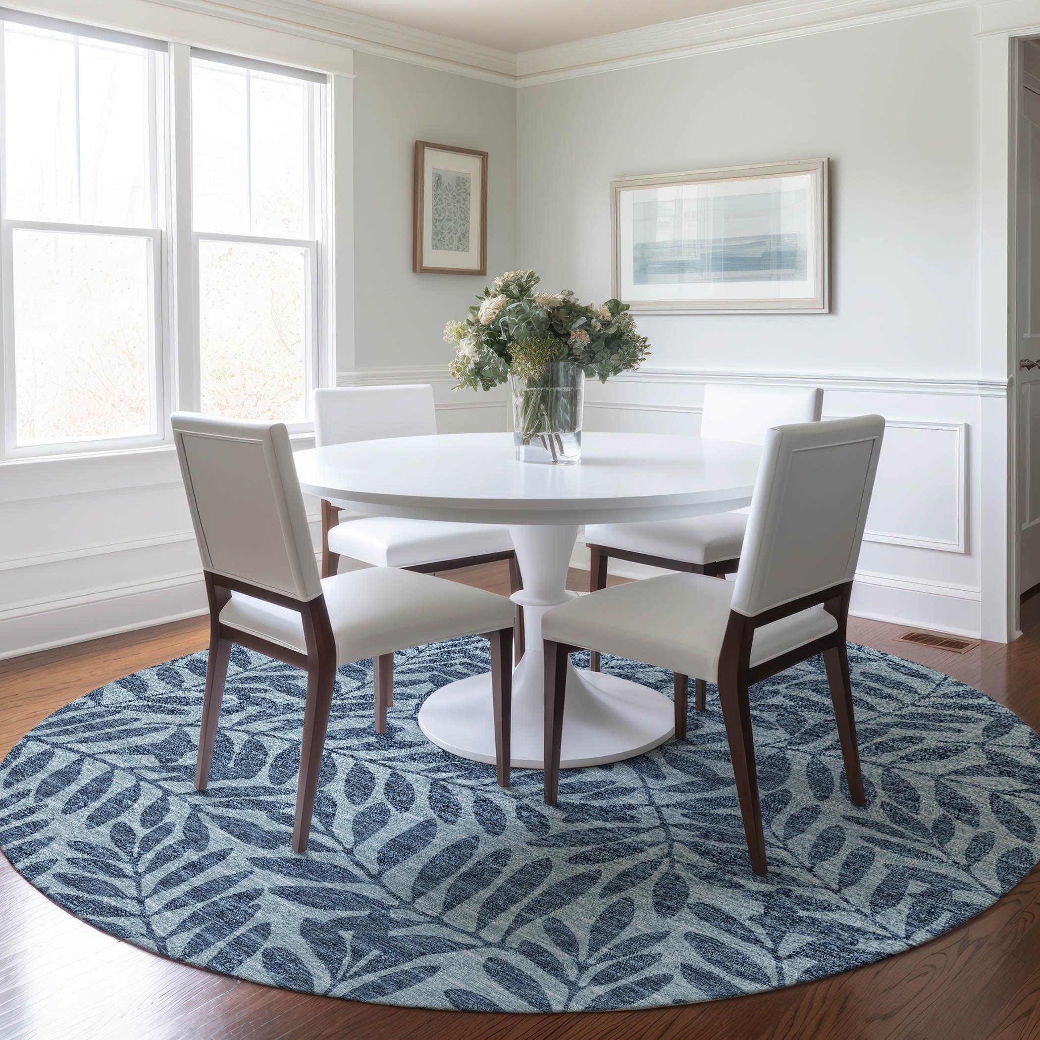 Hoi An Machine Washable Transitional Blue Rug 8' x 8' #shape_Round