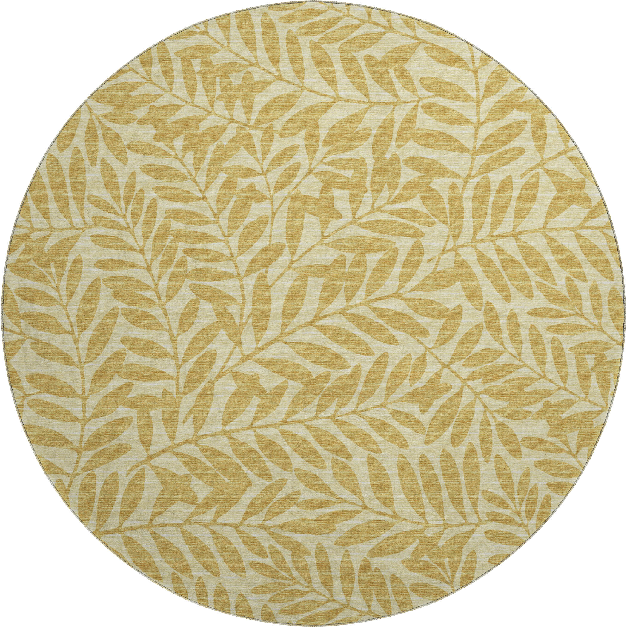 Hoi An Machine Washable Transitional Gilded Yellow Rug 8' x 8' #shape_Round