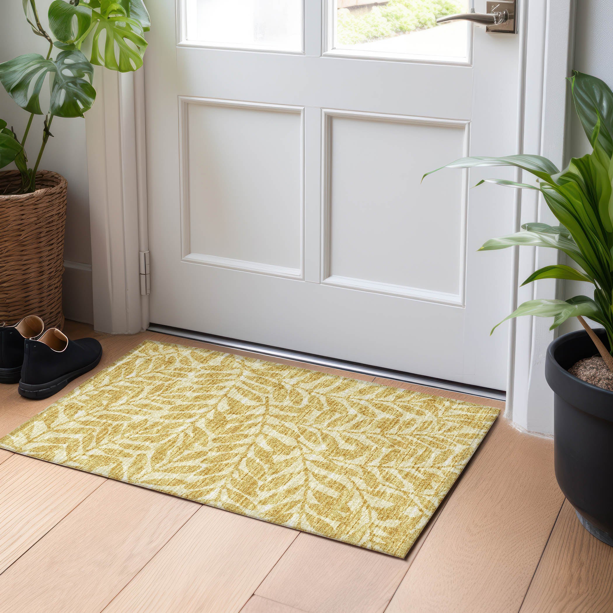 Hoi An Machine Washable Transitional Gilded Yellow Rug 1'8" x 2'6" #shape_Rectangle