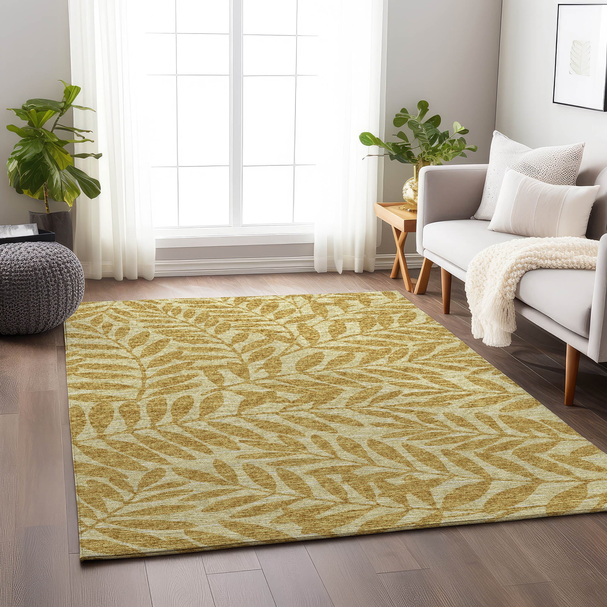 Hoi An Machine Washable Transitional Gilded Yellow Rug 2'6" x 3'10" #shape_Rectangle