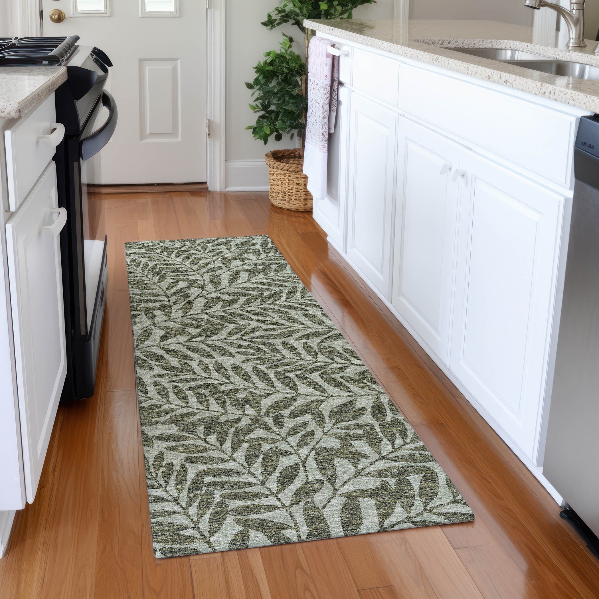 Hoi An Machine Washable Transitional Green Rug 2'3" x 7'6" #shape_Runner