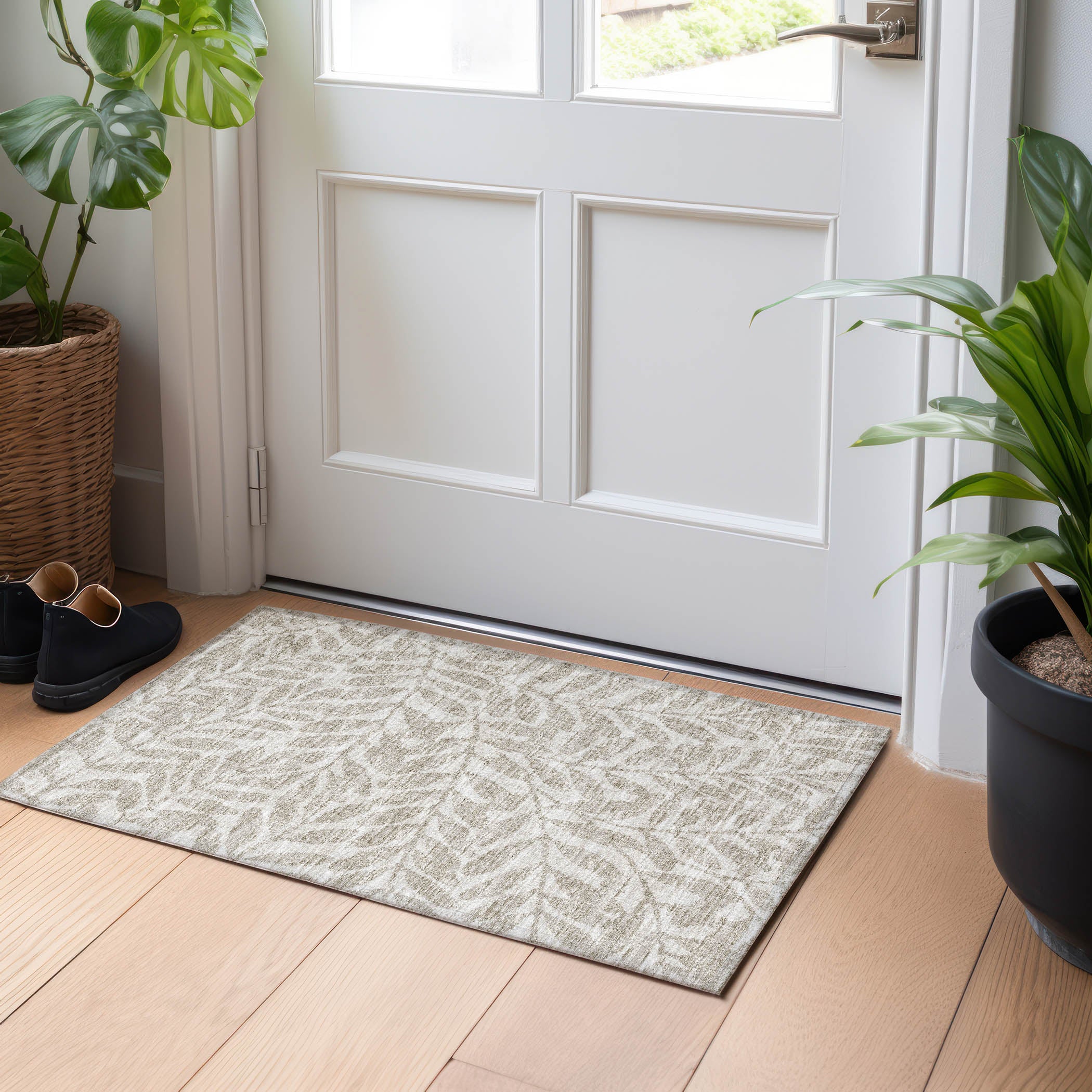Hoi An Machine Washable Transitional Taupe Neutral Rug 1'8" x 2'6" #shape_Rectangle