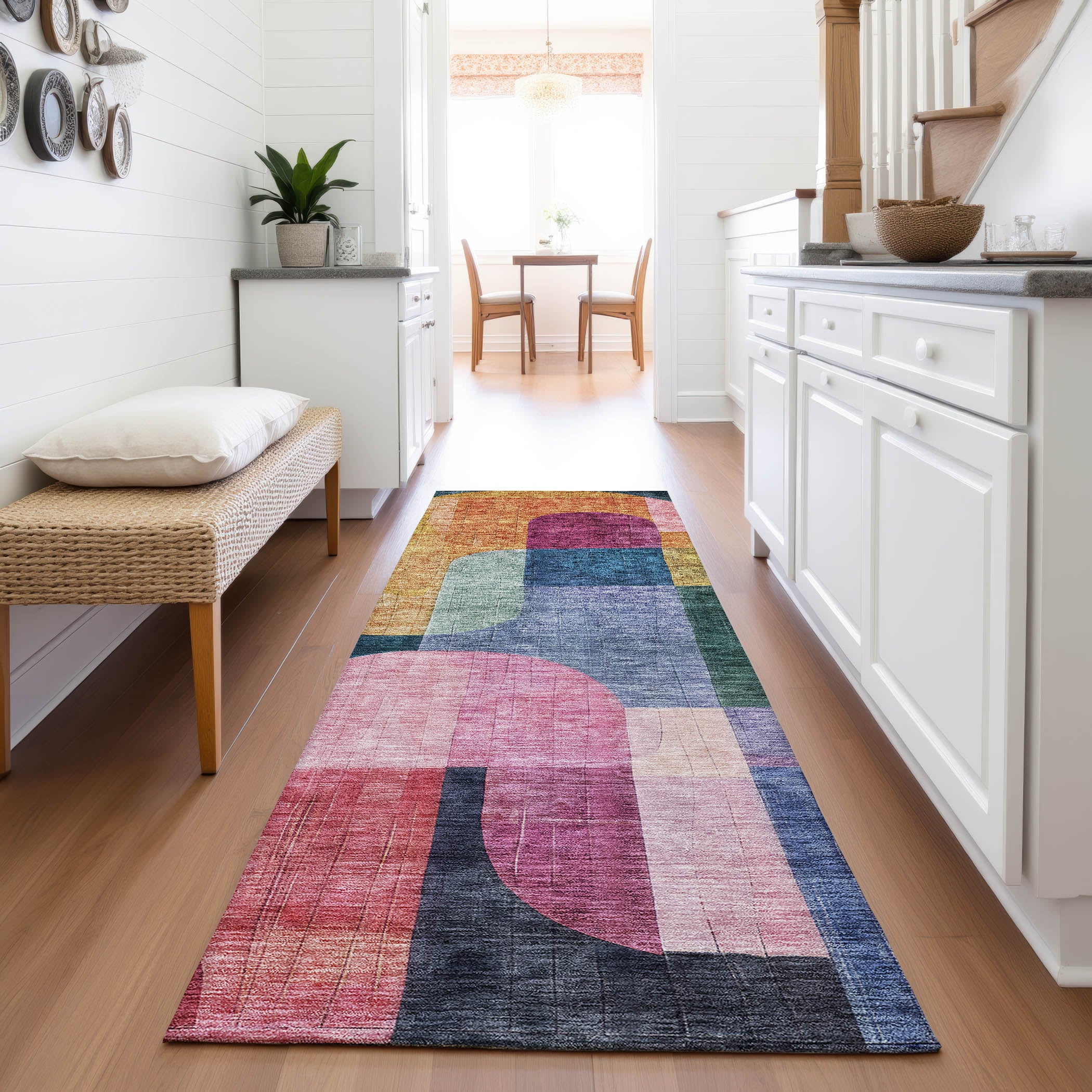Colombo Machine Washable Transitional Green Rug 2'3" x 7'6" #shape_Runner